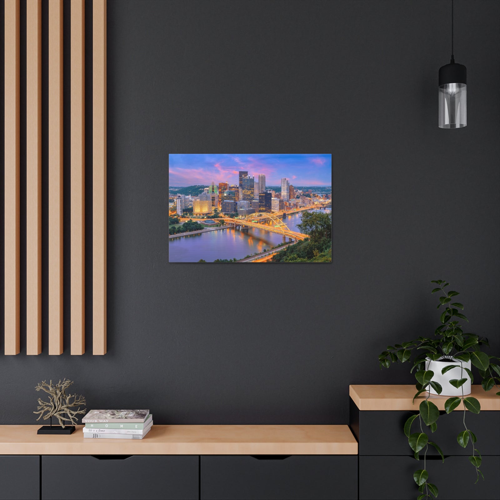 Pittsburgh Night Skyline Canvas Artwork High-Quality Breathtaking Stunning Cityscape for Home Decor Ready to Hang-Express Your Love Gifts