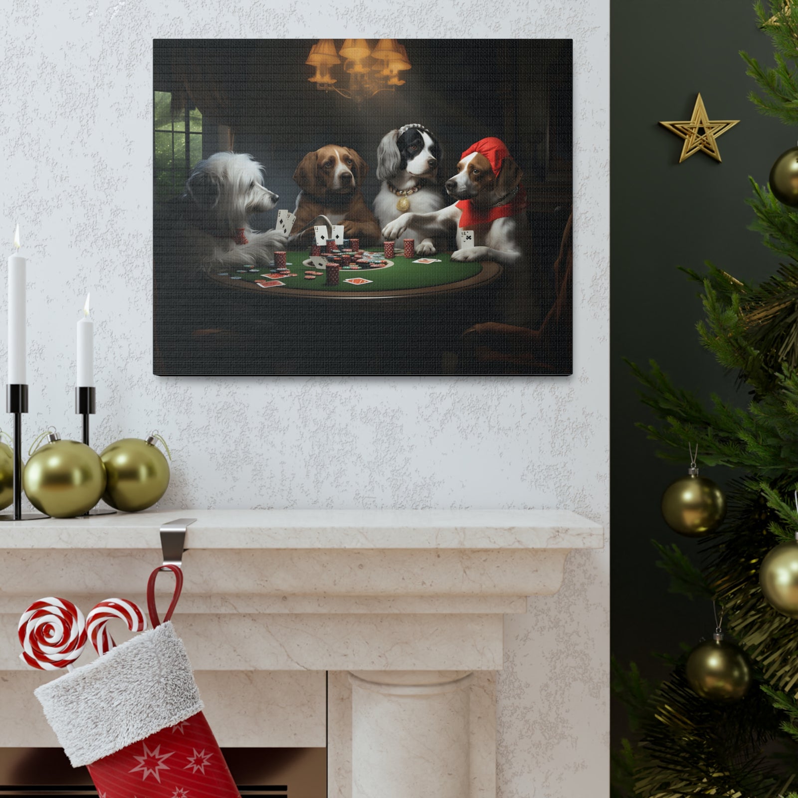 Dogs Playing Poker New York Animals Playing Card Canvas Wall Art for Home Decor Ready-to-Hang-Express Your Love Gifts