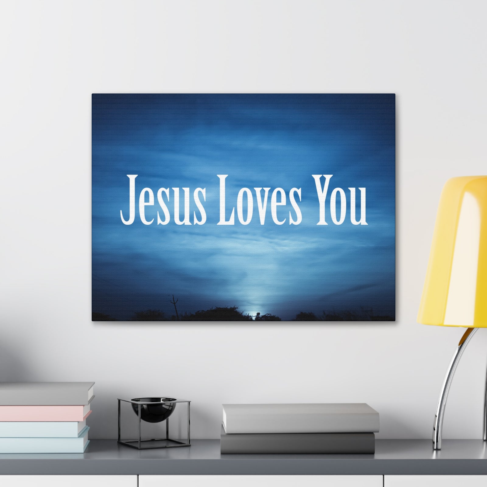 Scripture Canvas Jesus Loves You John 3:16 Dark Blue Sky Christian Wall Art Bible Verse Print Ready to Hang-Express Your Love Gifts