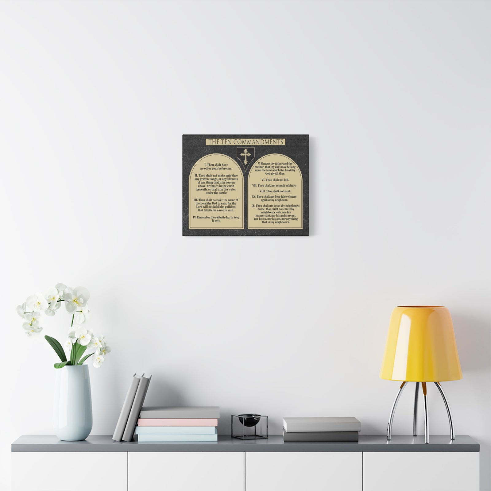 Scripture Canvas Ten Commandments Tablets Brown Christian Wall Art Print Ready to Hang-Express Your Love Gifts