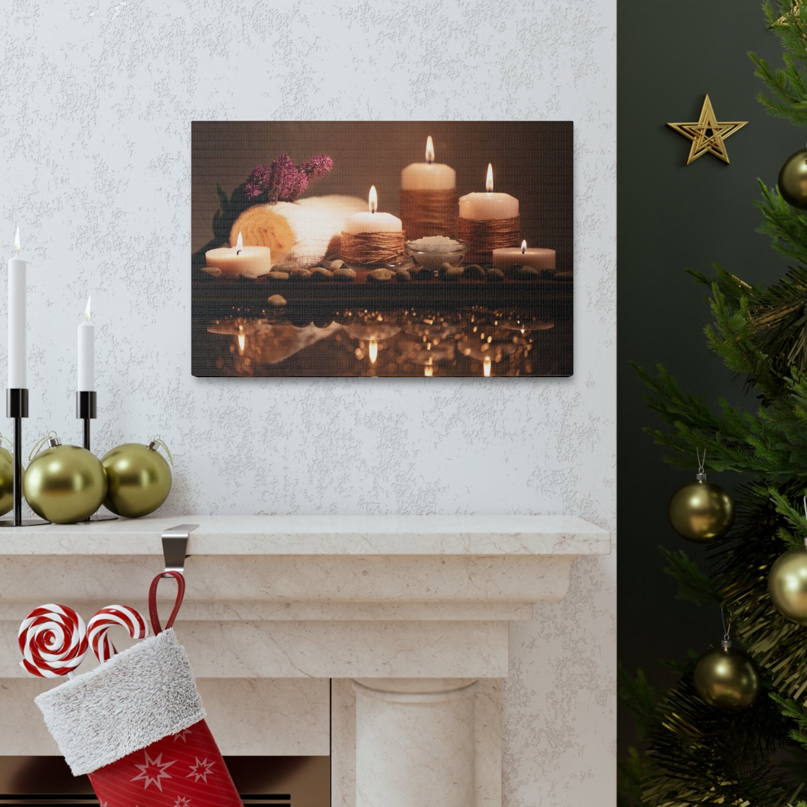 Pebbles and Aromatic Candles Forest Floral Nature Photography Canvas Wall Art for Home Decor Ready-to-Hang-Express Your Love Gifts
