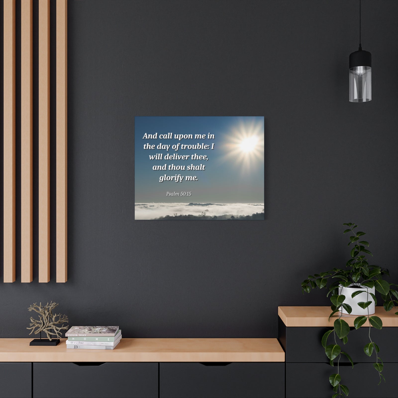 Scripture Canvas Day Of Trouble Psalms 50:15 Christian Wall Art Bible Verse Print Ready to Hang-Express Your Love Gifts