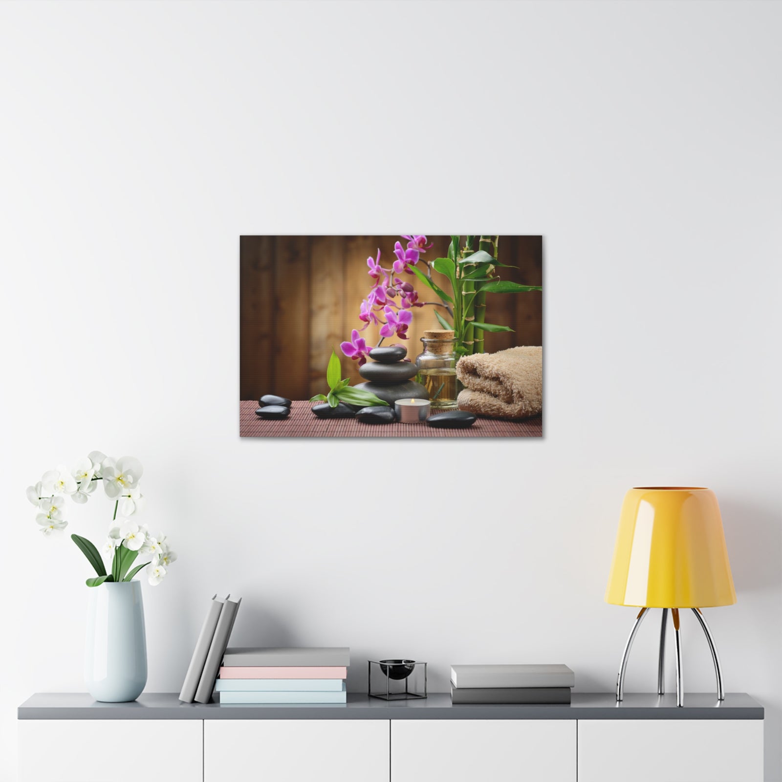 Stones on the Wood Forest Floral Nature Photography Canvas Wall Art for Home Decor Ready-to-Hang-Express Your Love Gifts