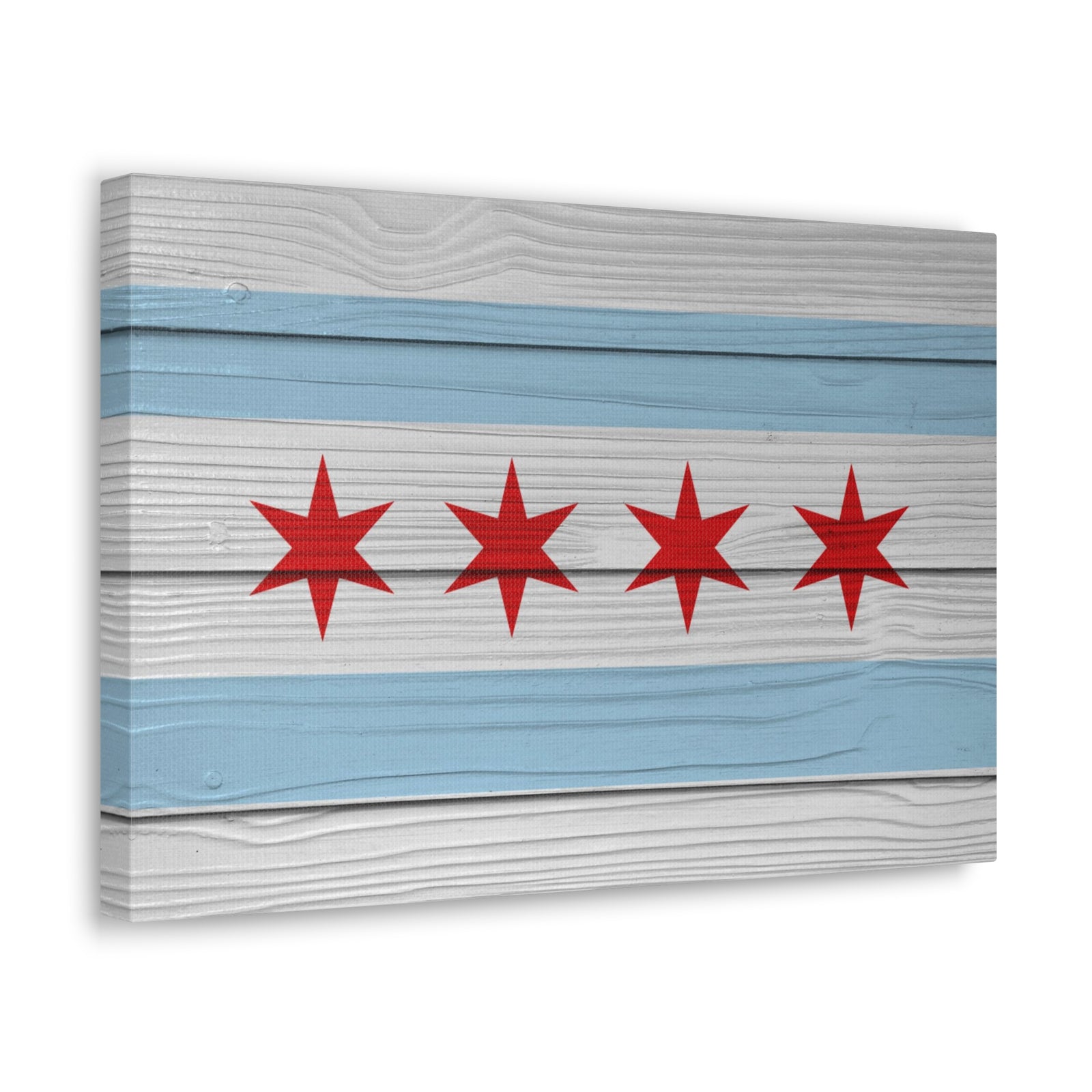 Wooden Chicago Flag Handpainted Art Canvas Wall Art for Home Decor Ready-to-Hang-Express Your Love Gifts