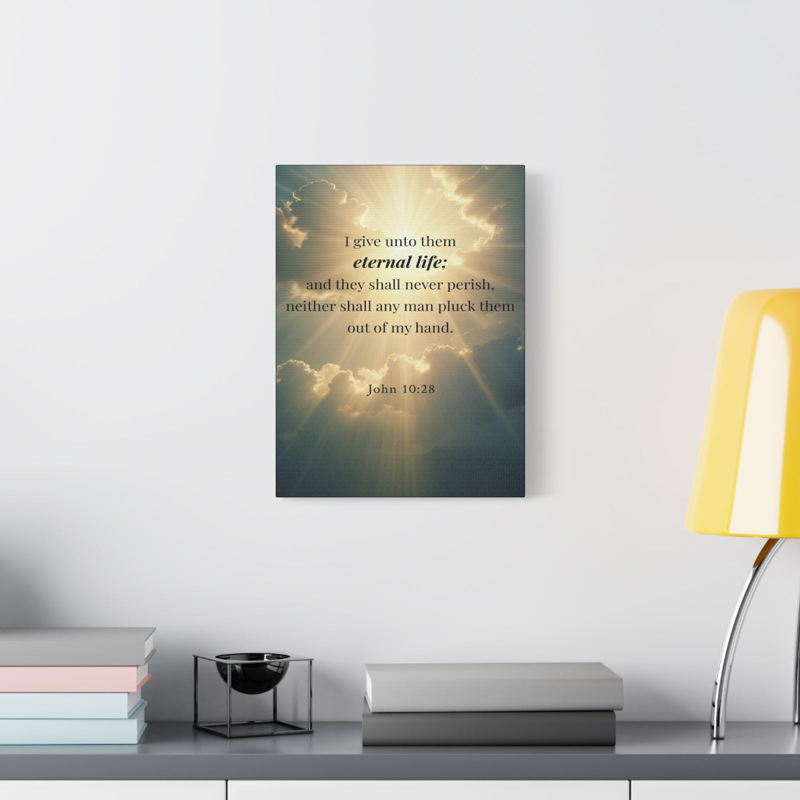 Scripture Walls John 10:28 Eternal Assurance Bible Verse Canvas Christian Wall Art Ready to Hang Unframed-Express Your Love Gifts
