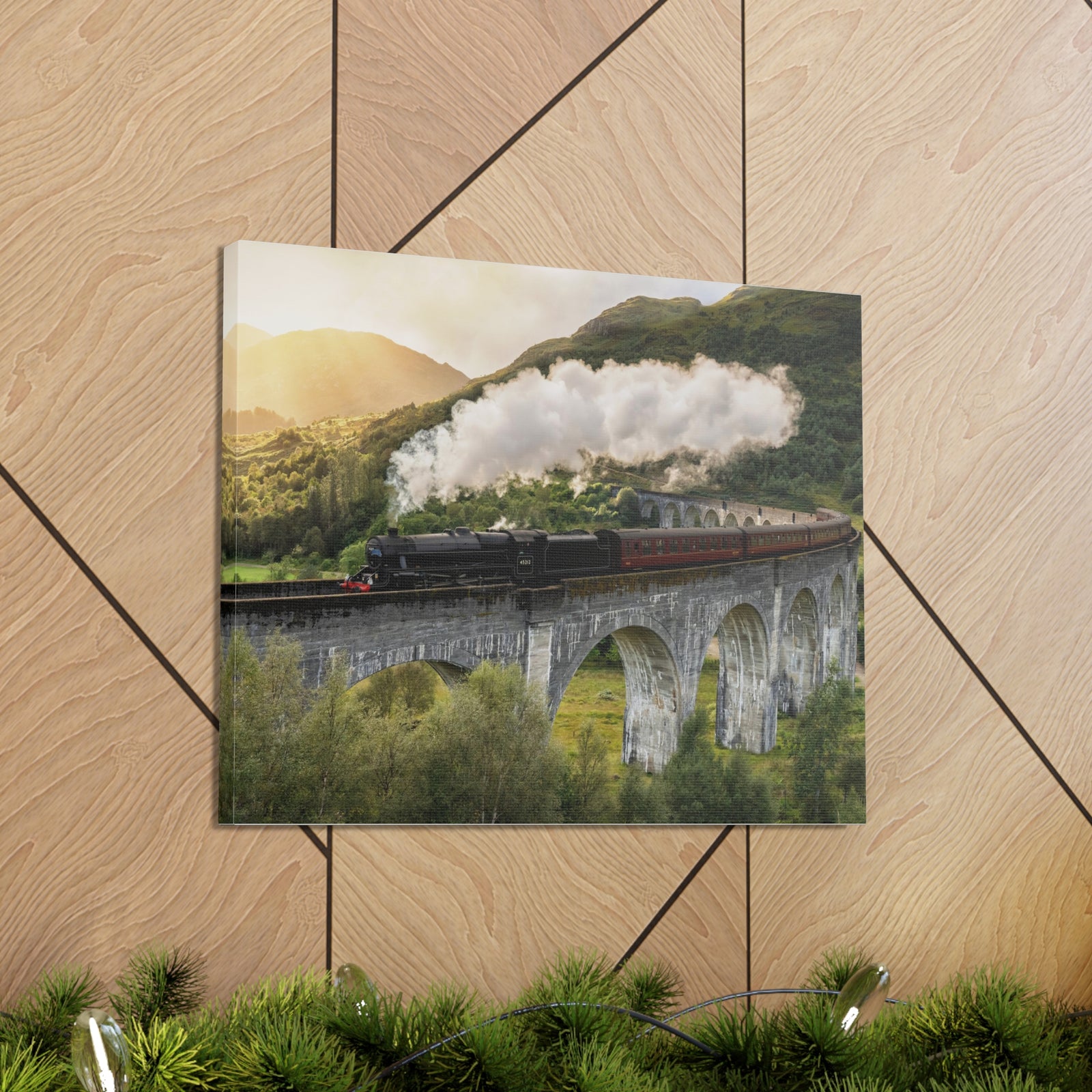 Steam Train Running On Scottish Highlands Modern Multicolor Scenic Nature Photography Canvas Home Office Decor Ready to Hang-Express Your Love Gifts