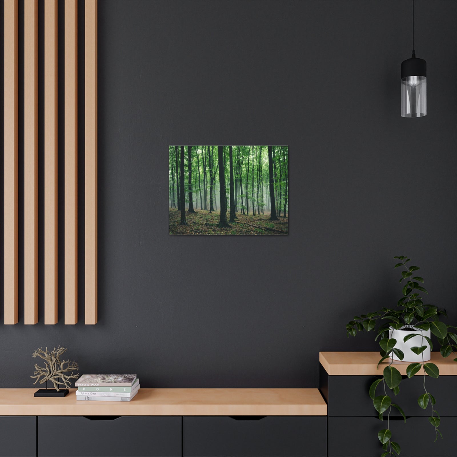 Misty Green Pine Tree Forest Nature Wilderness Photography Canvas Wall Art for Home Decor Ready-to-Hang-Express Your Love Gifts