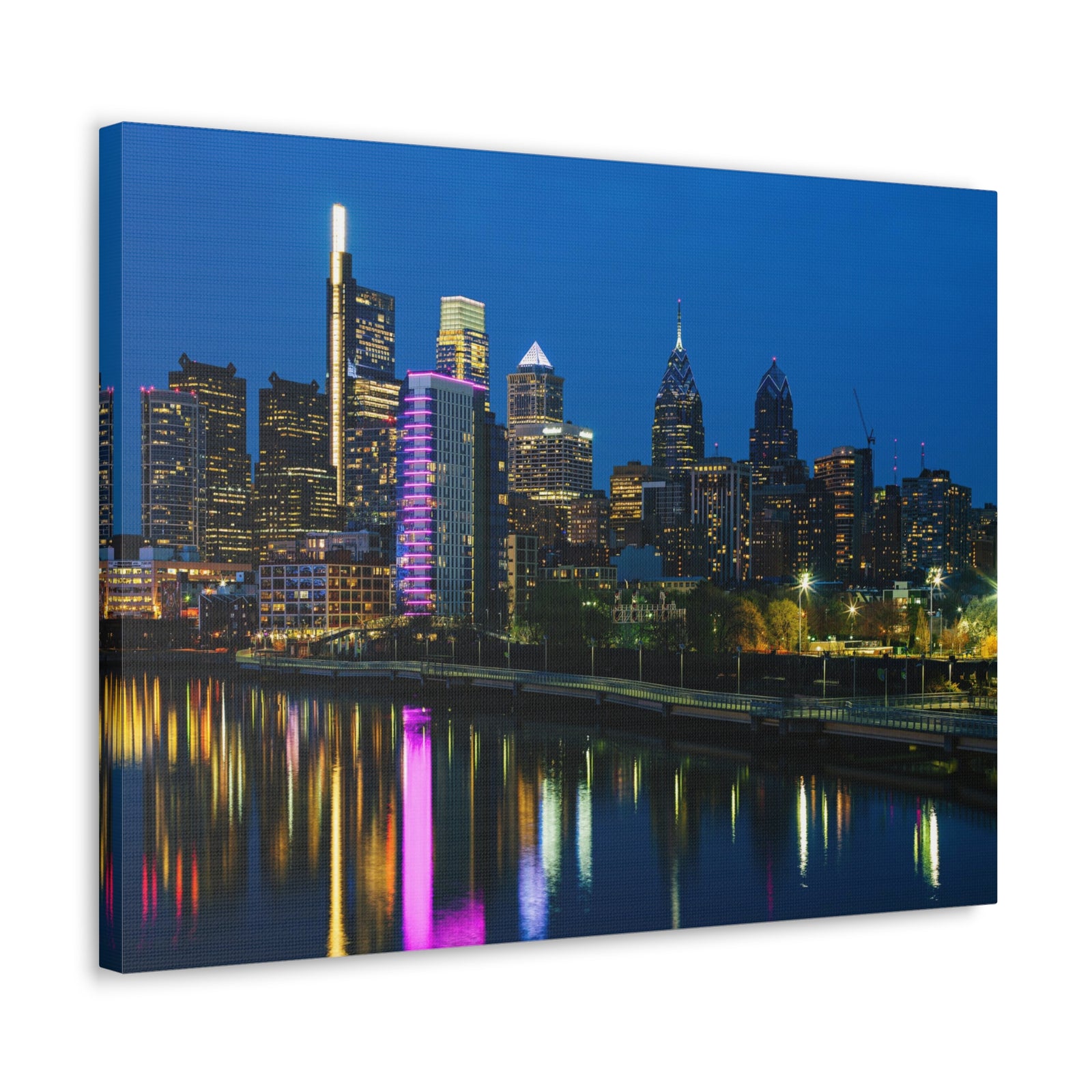 Philadelphia Night Skyline Canvas Artwork High-Quality Breathtaking Stunning Cityscape for Home Decor Ready to Hang-Express Your Love Gifts