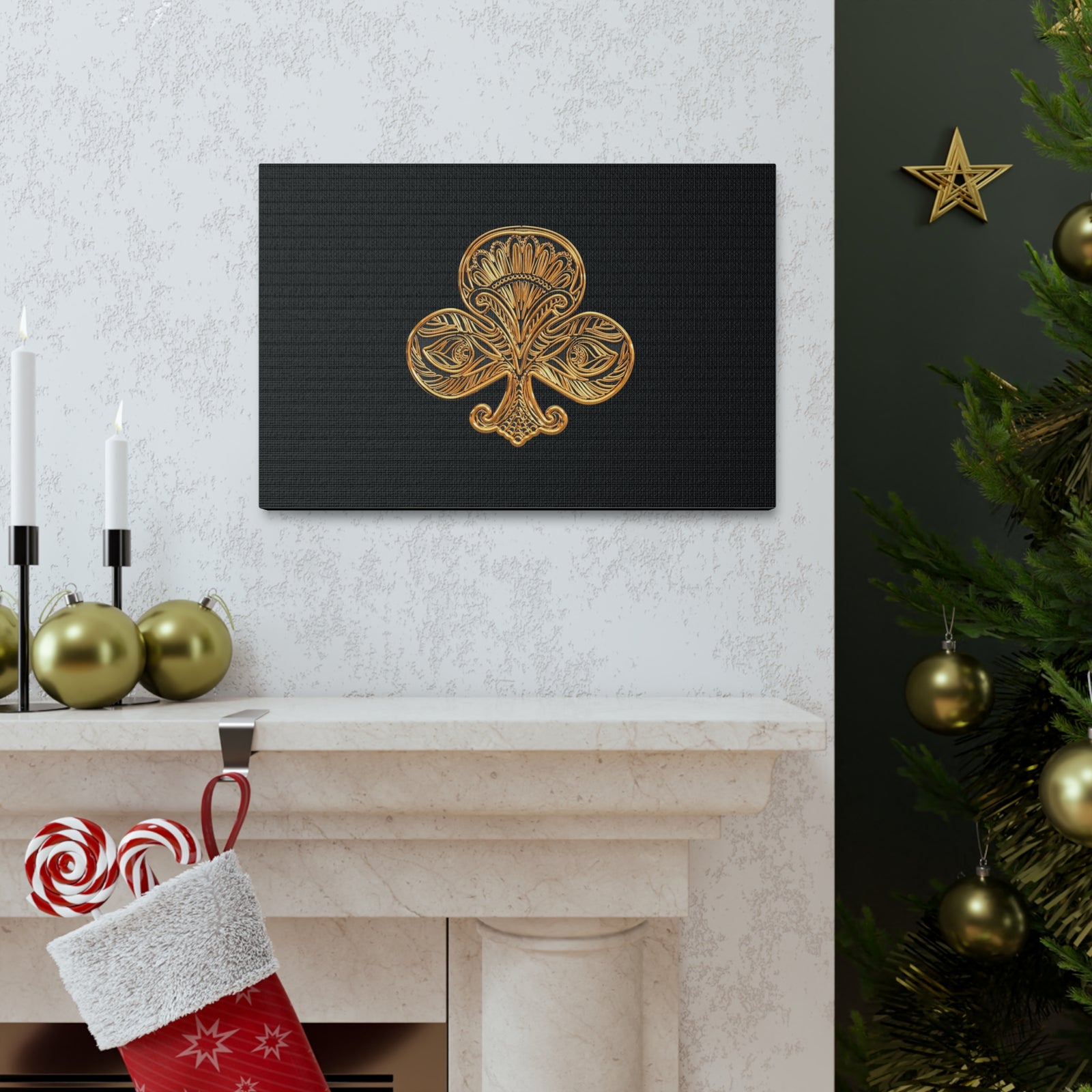 3D Gold Clubs Playing Card Canvas Wall Art for Home Decor Ready-to-Hang-Express Your Love Gifts