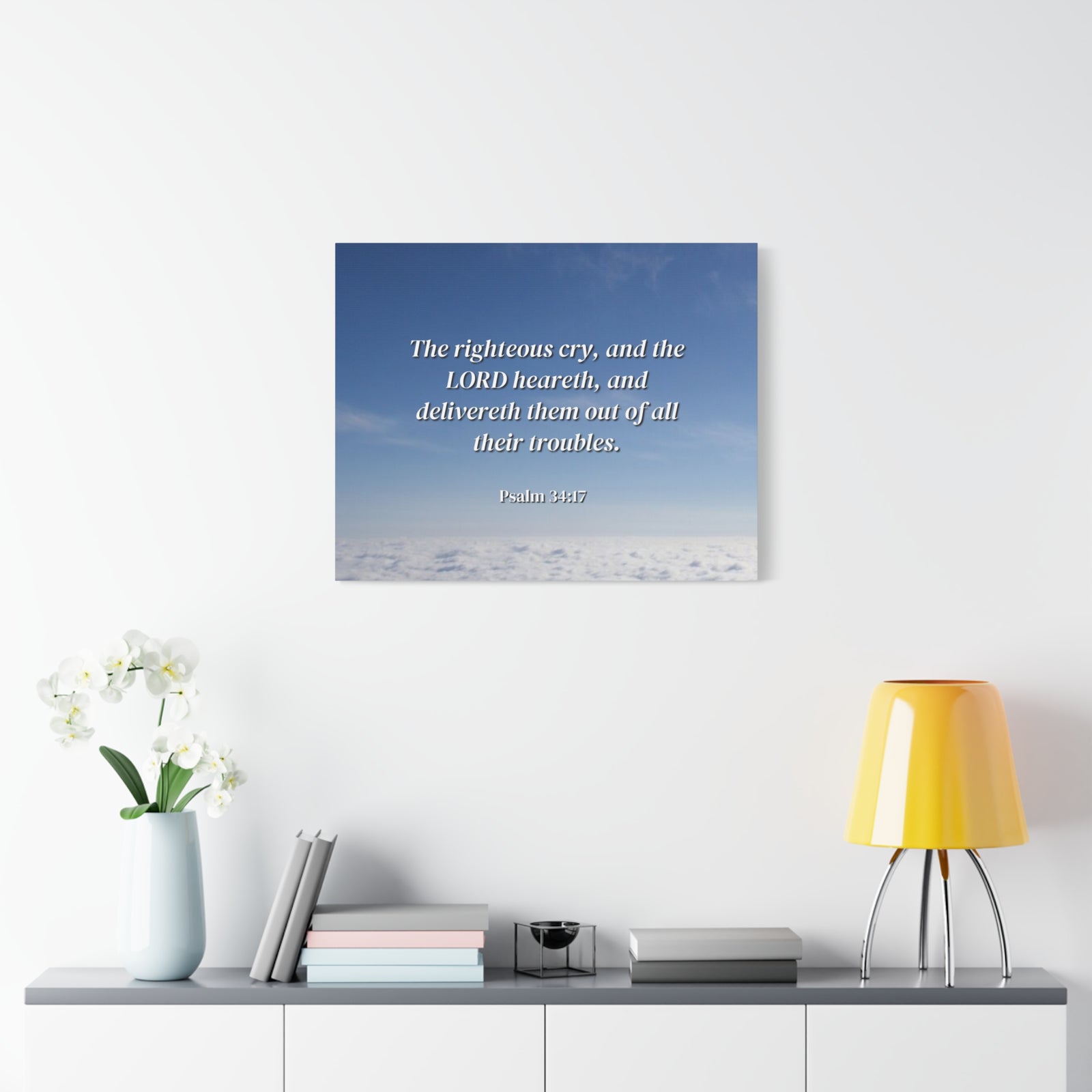 Scripture Canvas The Righteous Cry Psalm 34:17 Christian Wall Art Bible Verse Print Ready to Hang-Express Your Love Gifts