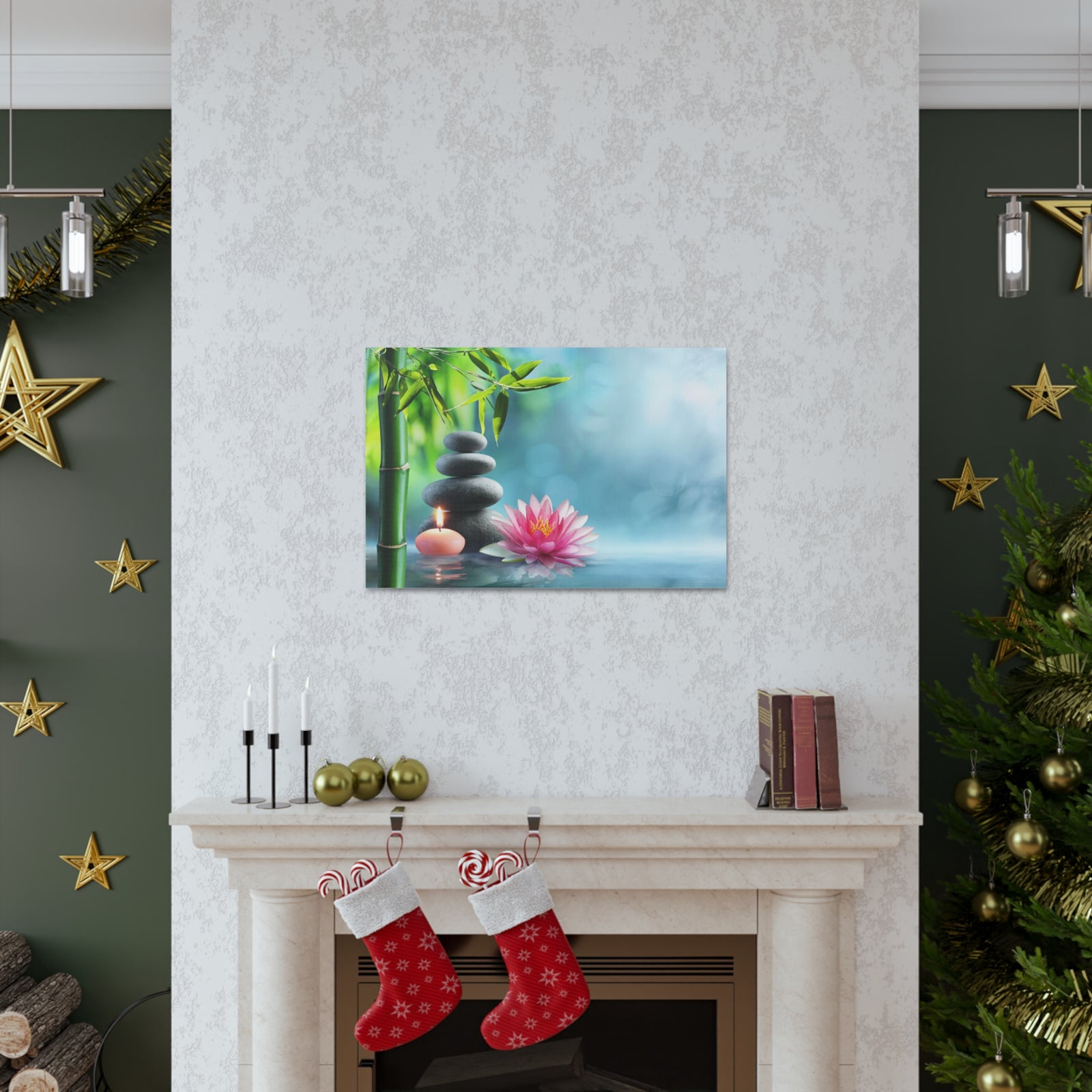 Massage Stones and Waterlily Forest Floral Nature Photography Canvas Wall Art for Home Decor Ready-to-Hang-Express Your Love Gifts
