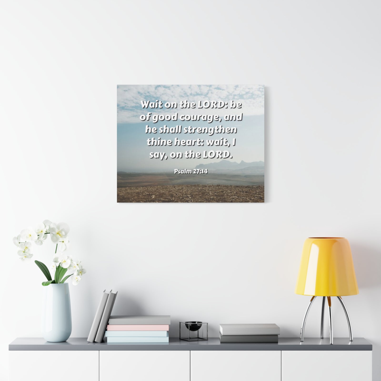 Scripture Canvas Strengthen Thine Heart Psalms 27:14 Christian Wall Art Bible Verse Print Ready to Hang-Express Your Love Gifts