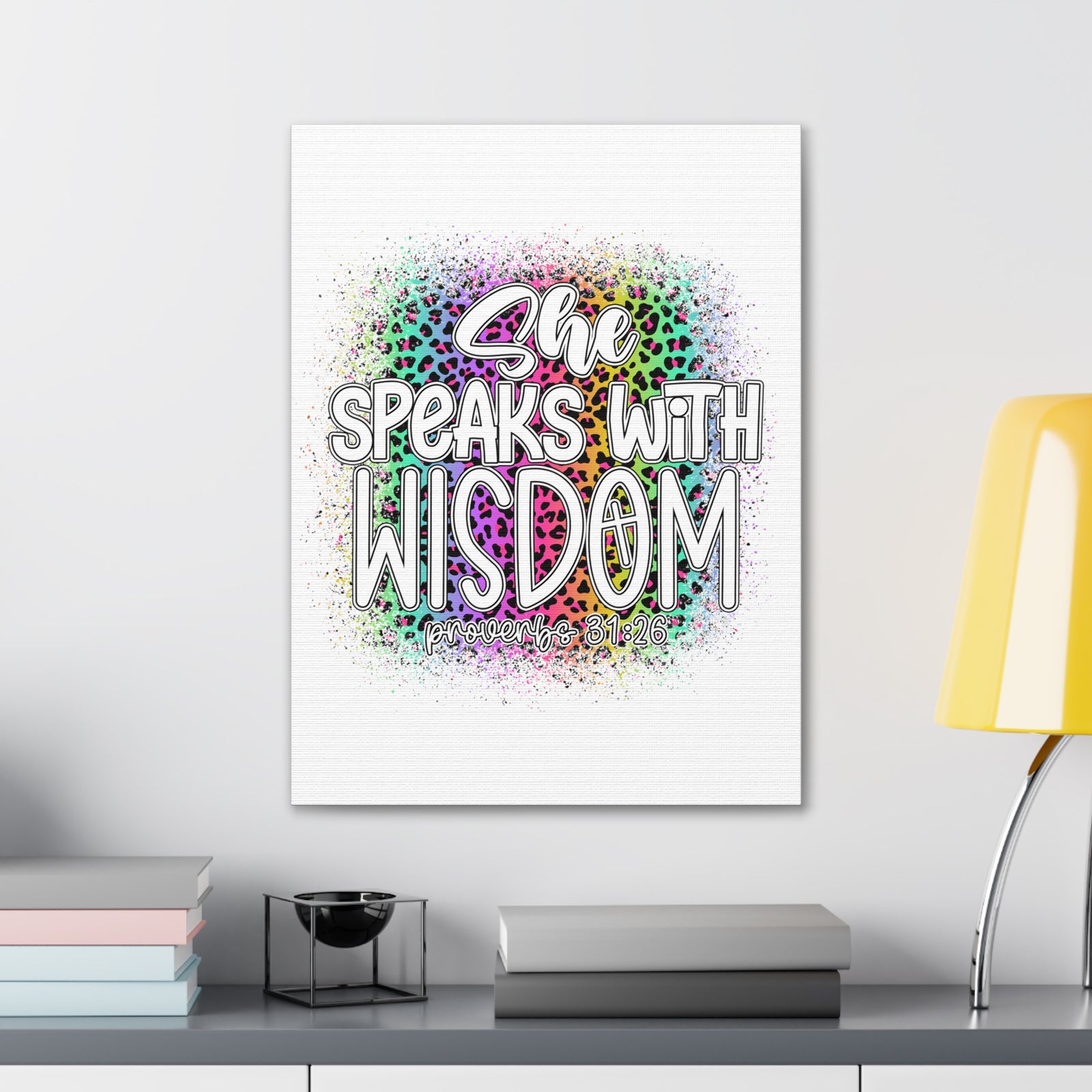 Scripture Walls Proverbs 31:26 She Speaks With Wisdom Colorful Bible Verse Canvas Christian Wall Art Ready to Hang Unframed-Express Your Love Gifts