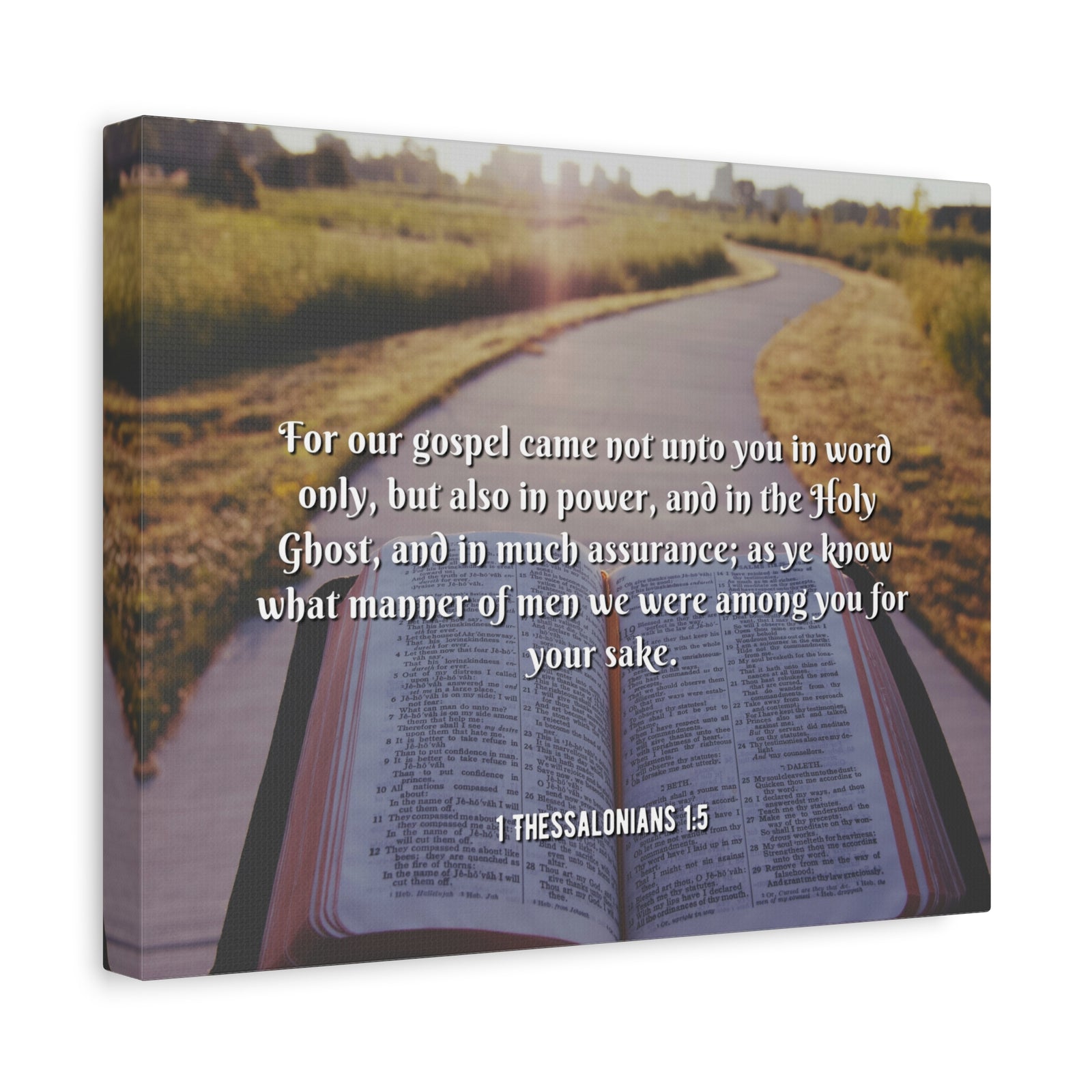 Scripture Canvas Gospel Came 1 Thessalonians 1:5 Christian Wall Art Bible Verse Print Ready to Hang-Express Your Love Gifts