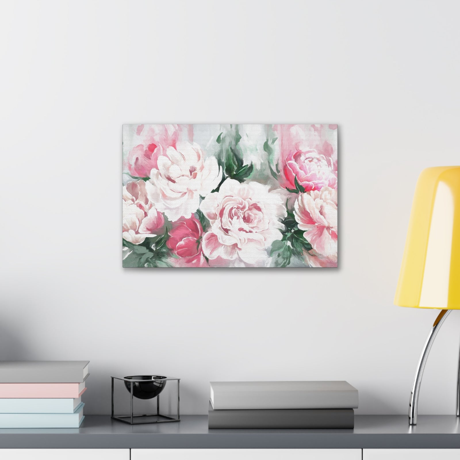 Pink And White Flower Rose And Peonies Flower Canvas Wall Art for Home Decor Ready-to-Hang-Express Your Love Gifts