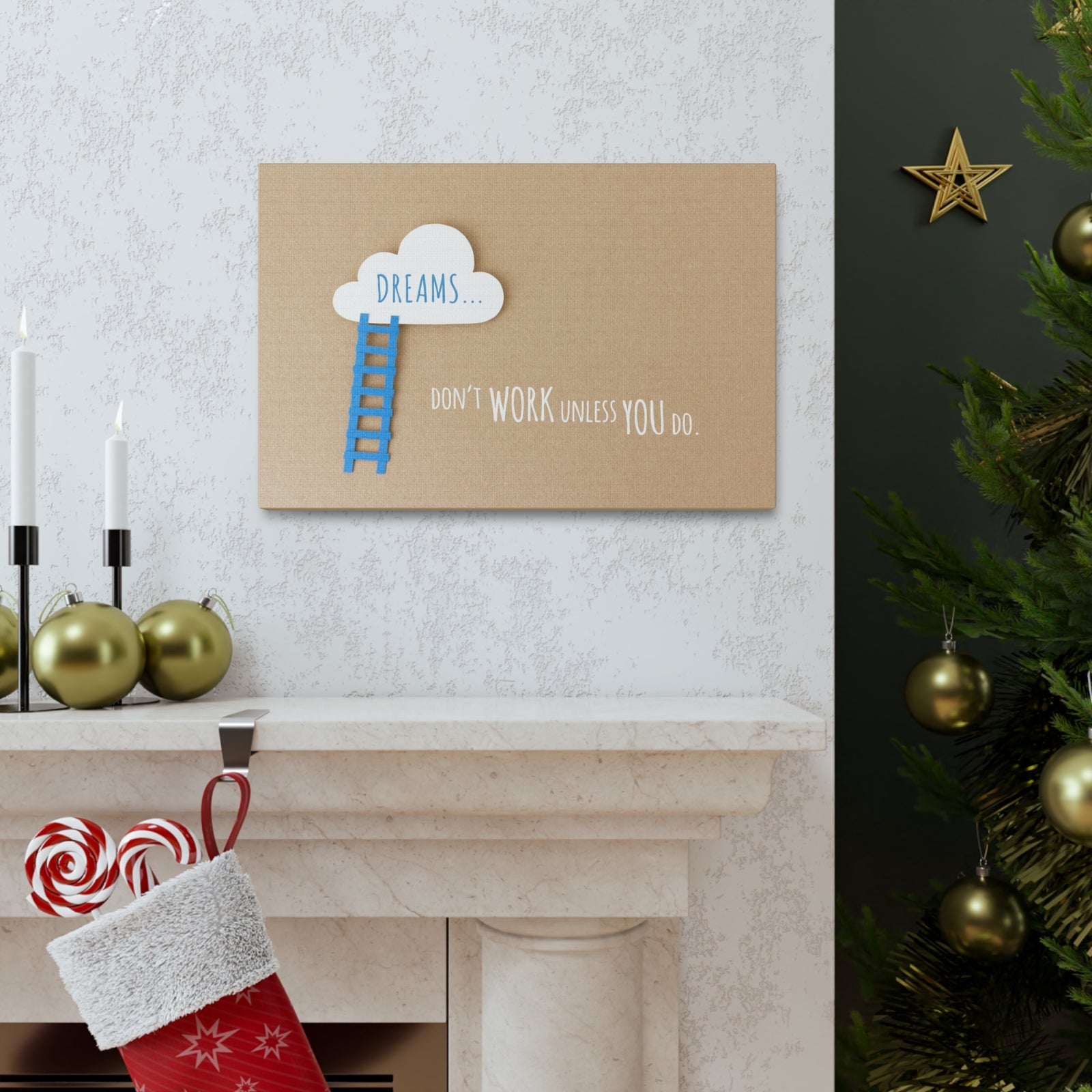 Inspirational Quote Canvas Dreams Don't Work Unless You Do Wall Art Motivational Motto Inspiring Prints Artwork Decor Ready to Hang-Express Your Love Gifts