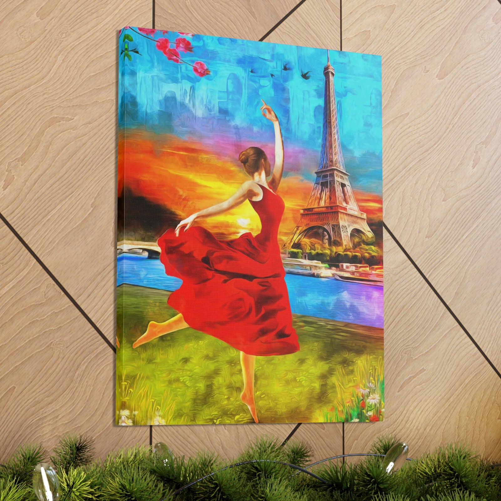 Eiffel Tower Red Dress Paris France Canvas Artwork High-Quality Breathtaking French City for Home Decor Ready to Hang-Express Your Love Gifts