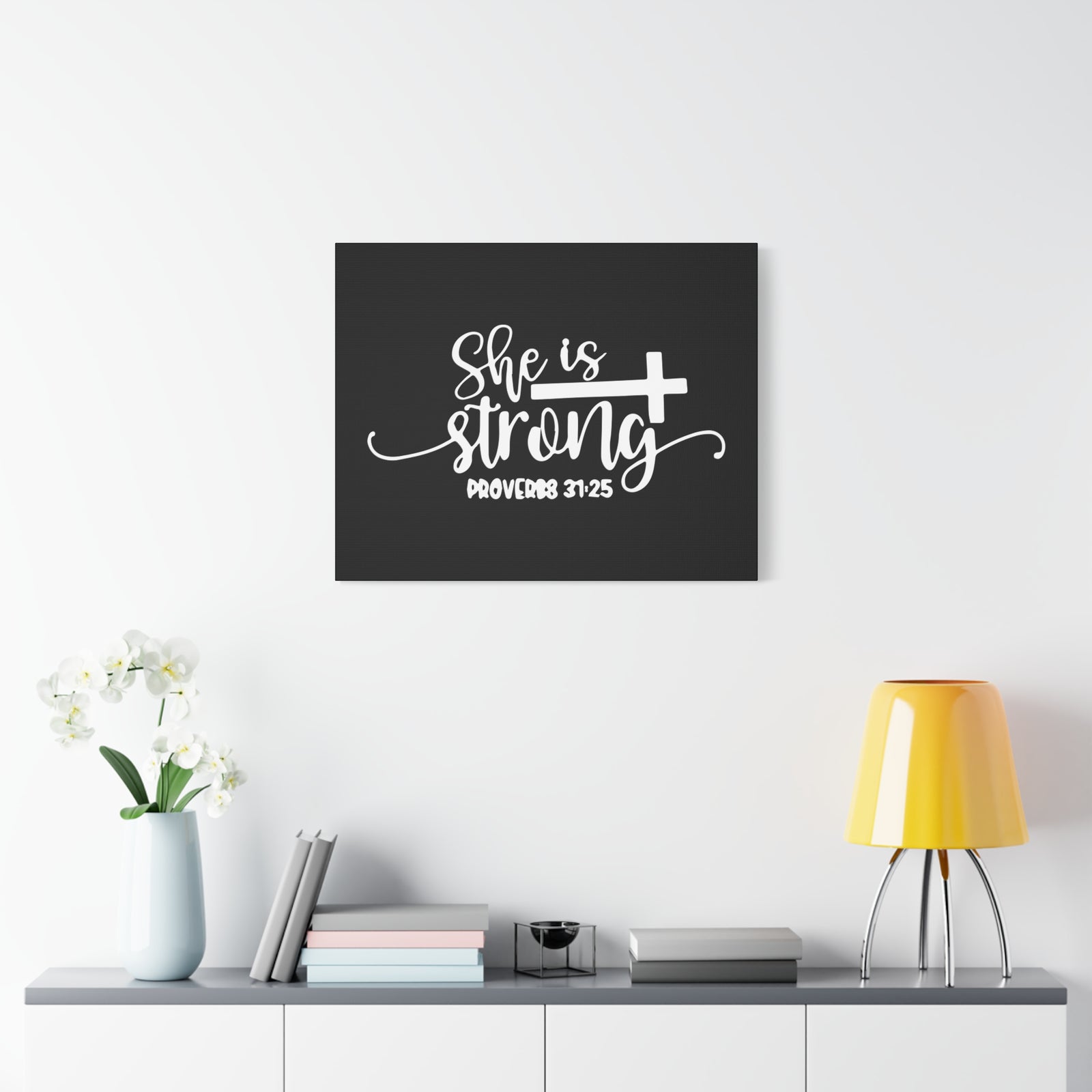 Scripture Canvas She Is Strong Proverbs 31:25 Christian Wall Art Bible Verse Print Ready to Hang-Express Your Love Gifts