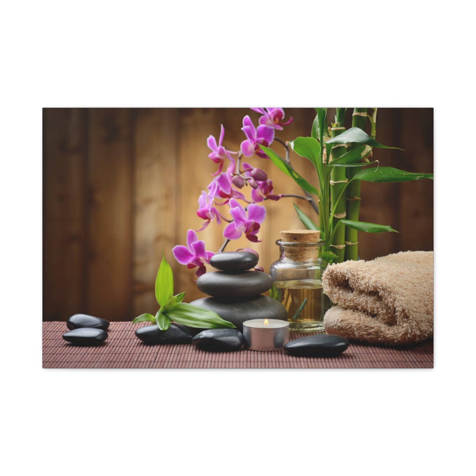 Stones on the Wood Forest Floral Nature Photography Canvas Wall Art for Home Decor Ready-to-Hang-Express Your Love Gifts