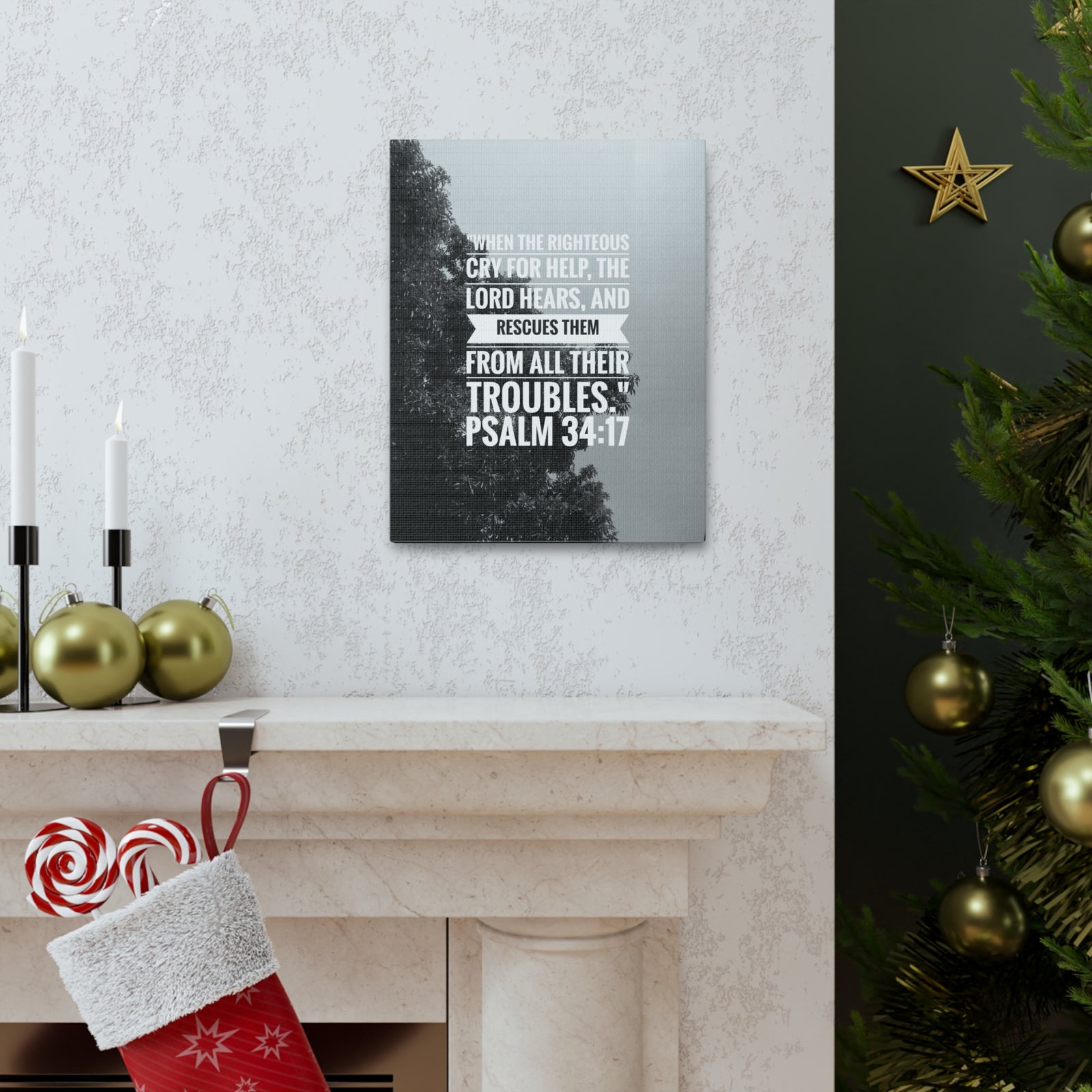 Scripture Canvas Rescues Them Psalm 34:17 Christian Wall Art Bible Verse Print Ready to Hang-Express Your Love Gifts