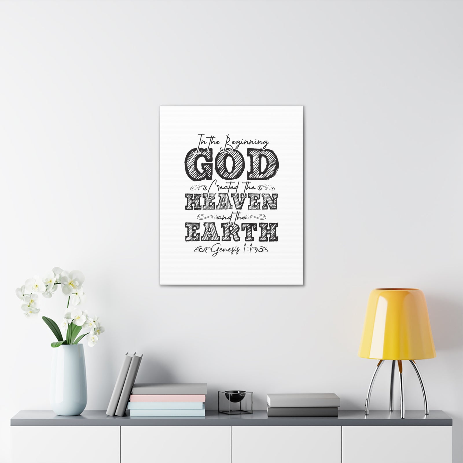 Scripture Walls Genesis 1:1 In The Beginning White Bible Verse Canvas Christian Wall Art Ready to Hang Unframed-Express Your Love Gifts