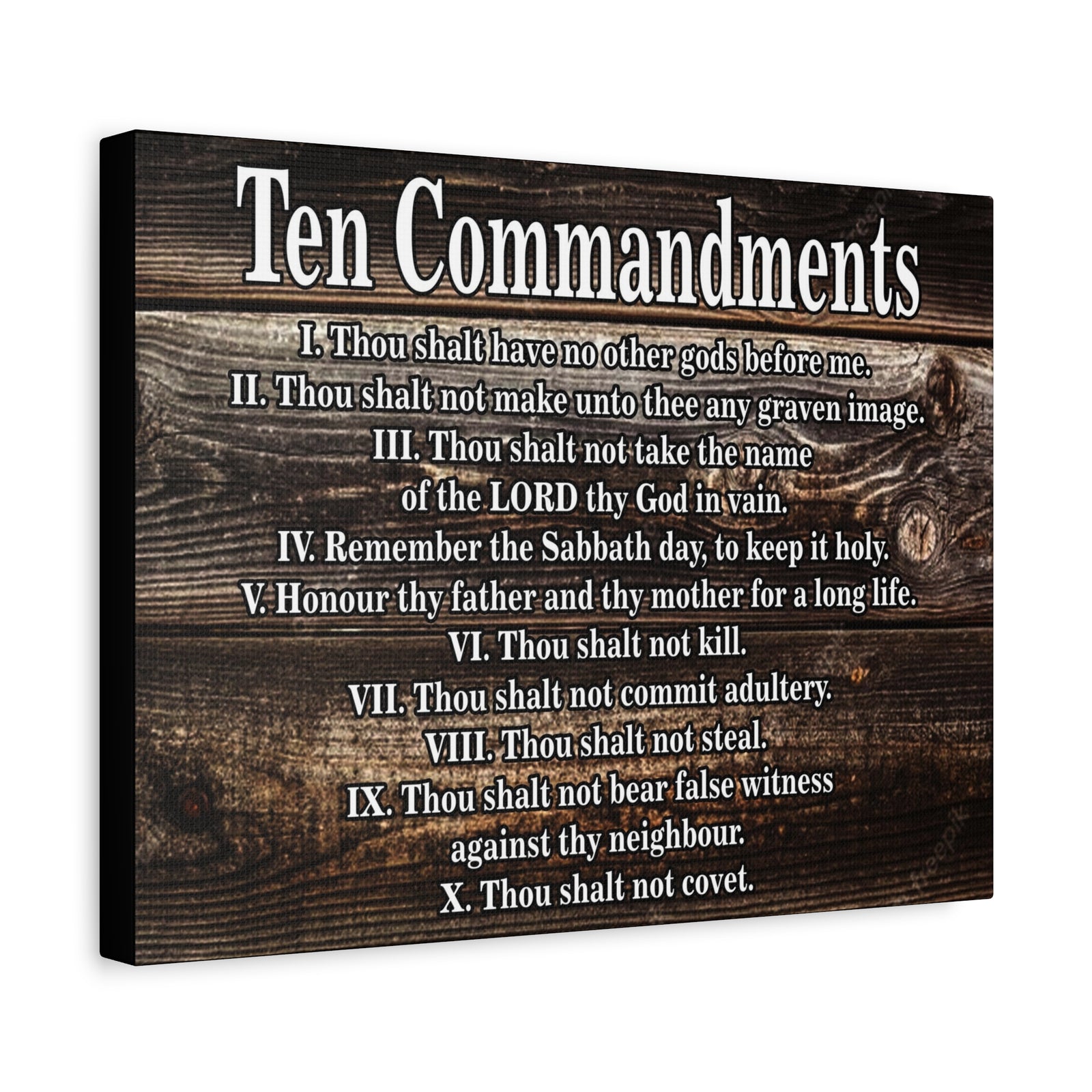 Scripture Canvas Ten Commandments Wood Brown Christian Wall Art Print Ready to Hang-Express Your Love Gifts