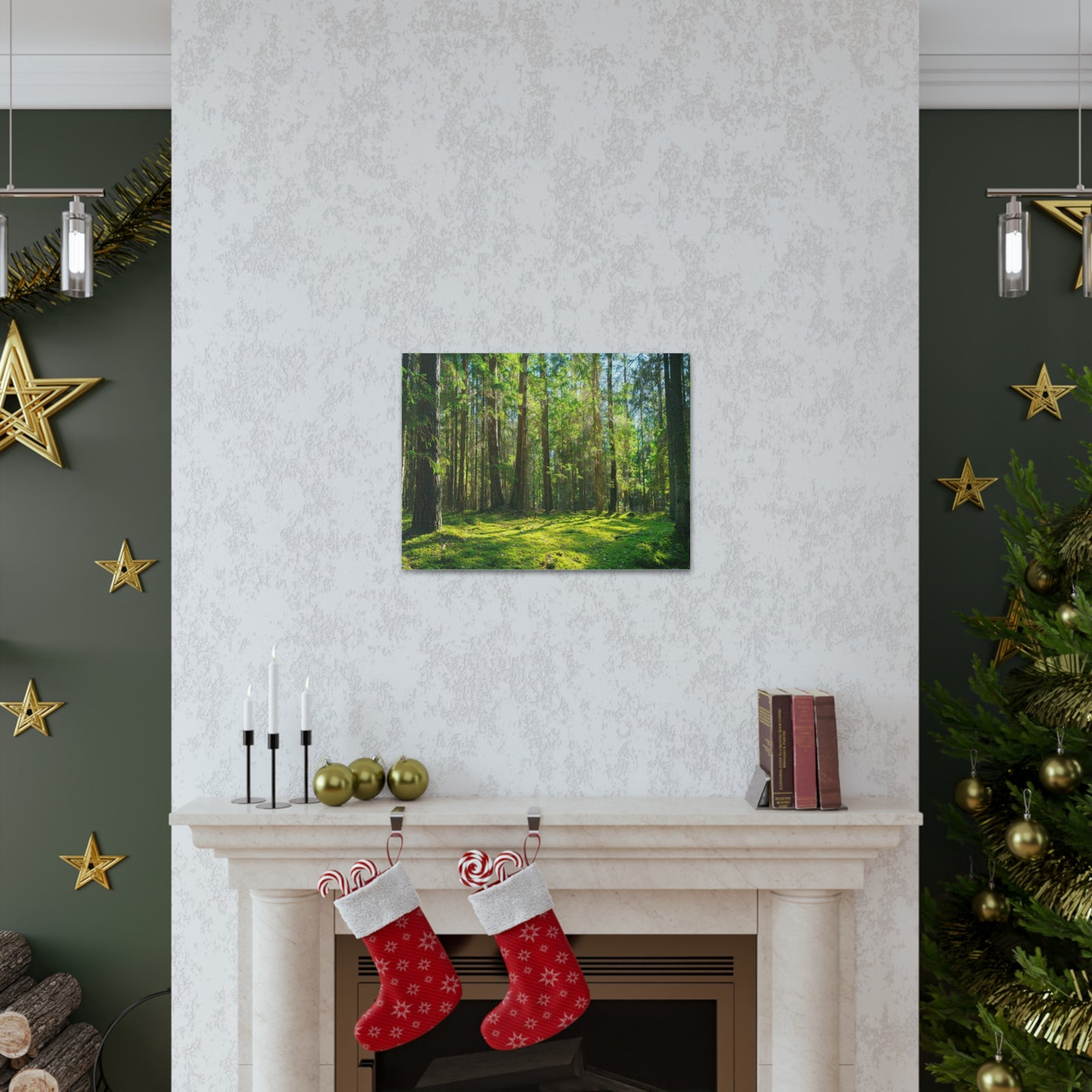 Sunlight Green Forest Tree Nature Wilderness Photography Canvas Wall Art for Home Decor Ready-to-Hang-Express Your Love Gifts