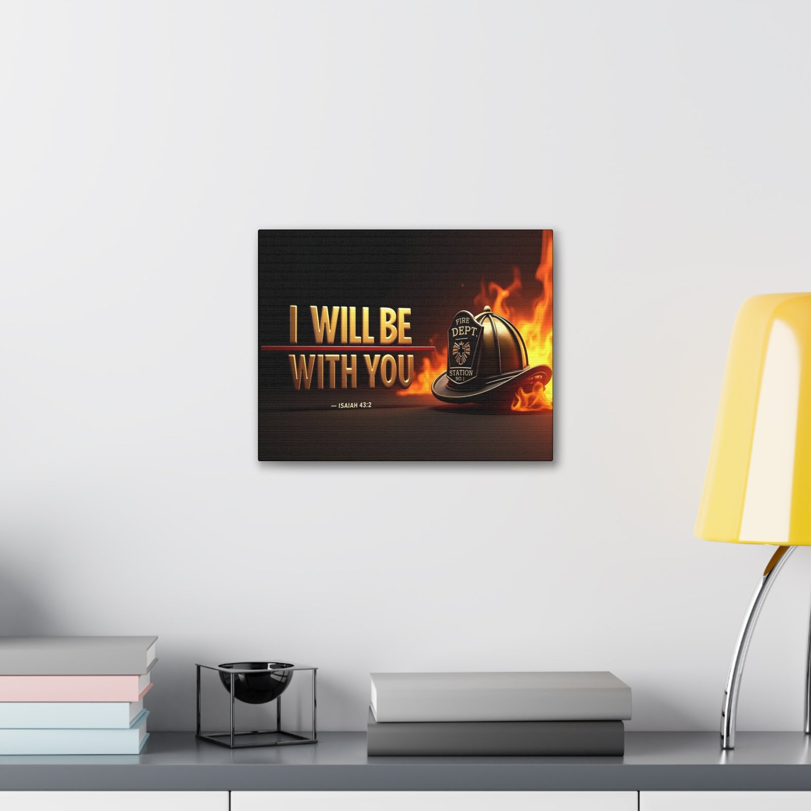 Scripture Walls Isaiah 43:2 Firefighter I Will Be With You Bible Verse Canvas Christian Wall Art Ready to Hang Unframed-Express Your Love Gifts