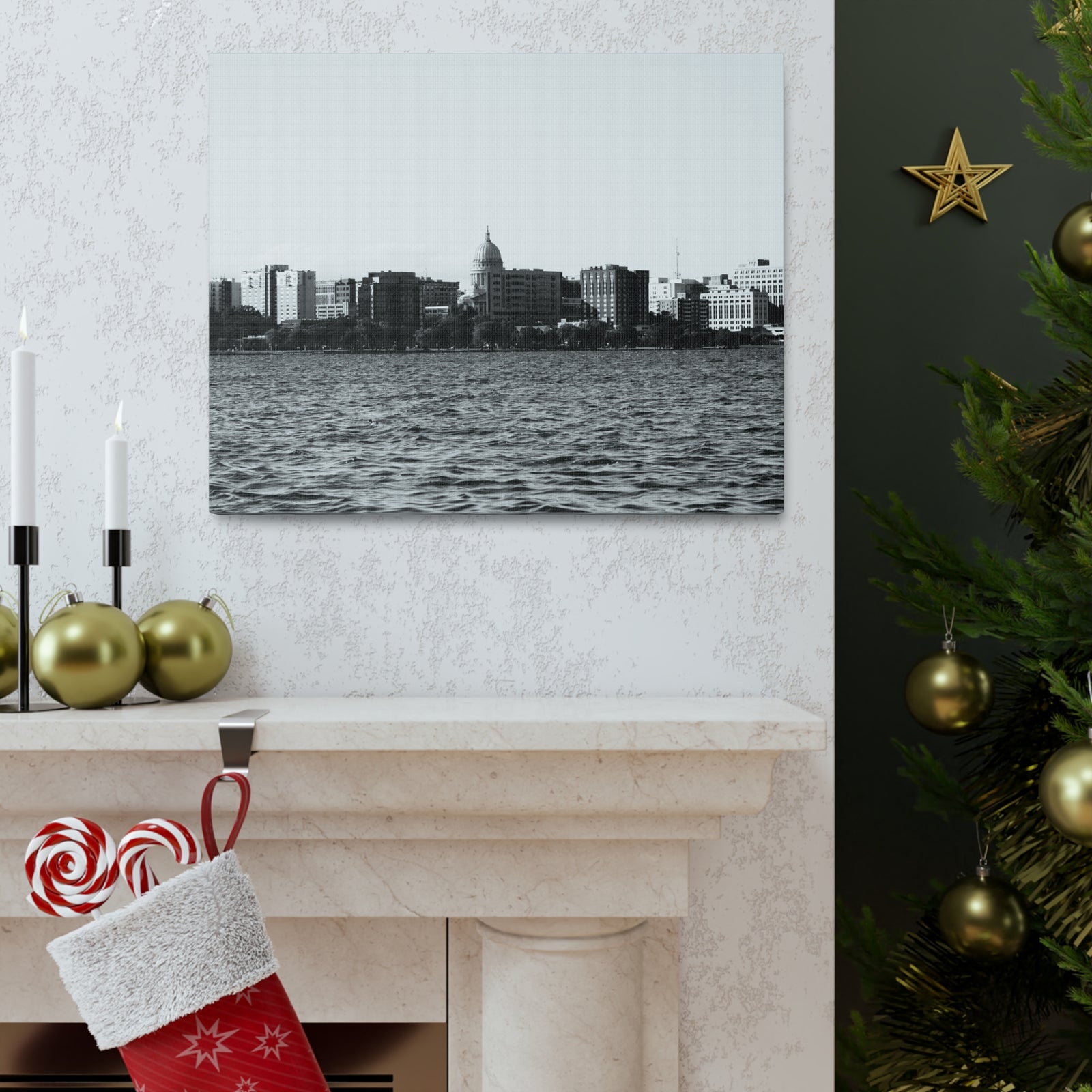 Madison Black White Skyline Canvas Artwork High-Quality Breathtaking Stunning Cityscape for Home Decor Ready to Hang-Express Your Love Gifts