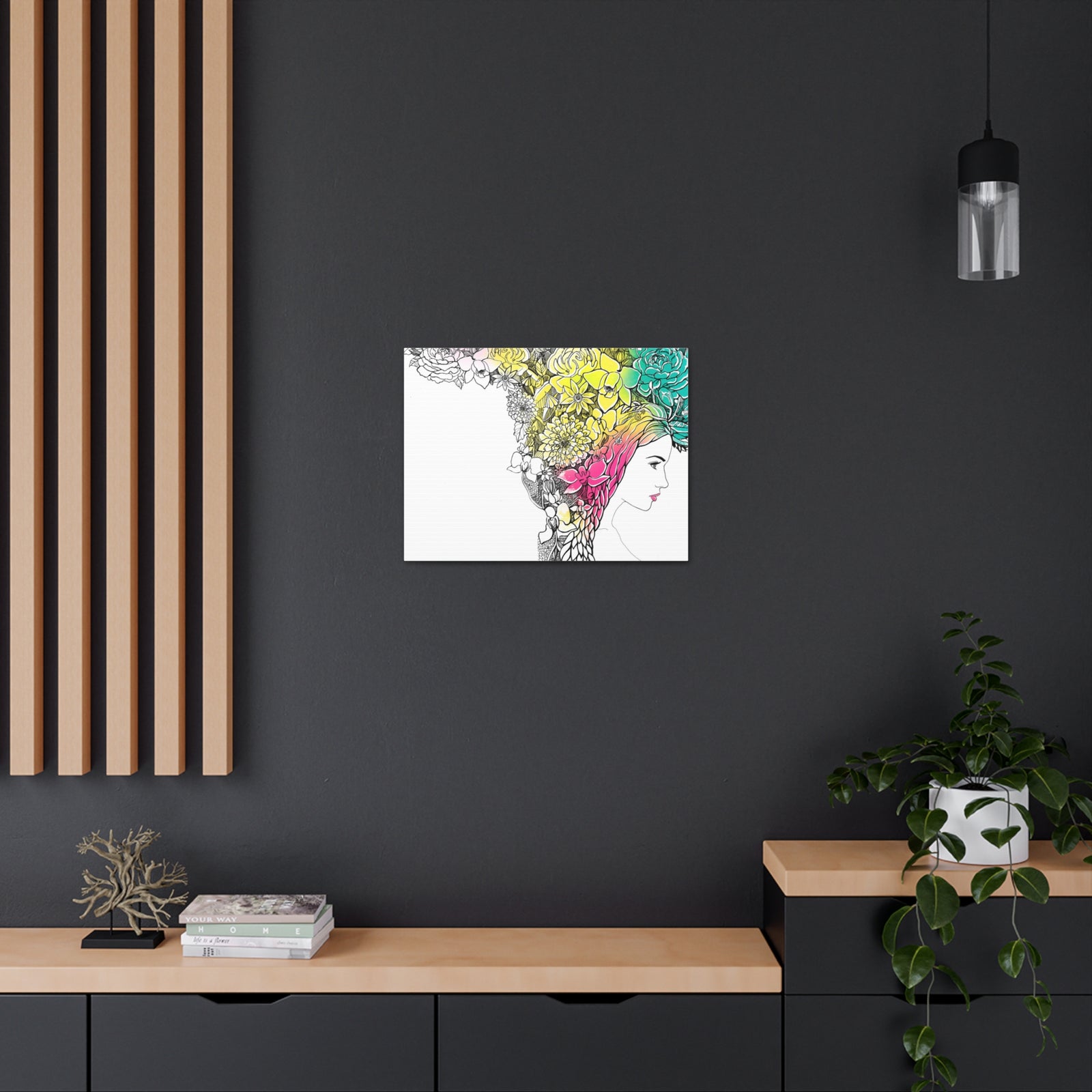 Young Girl With Hair Made Of Flowers And Leaves Flower Canvas Wall Art for Home Decor Ready-to-Hang-Express Your Love Gifts