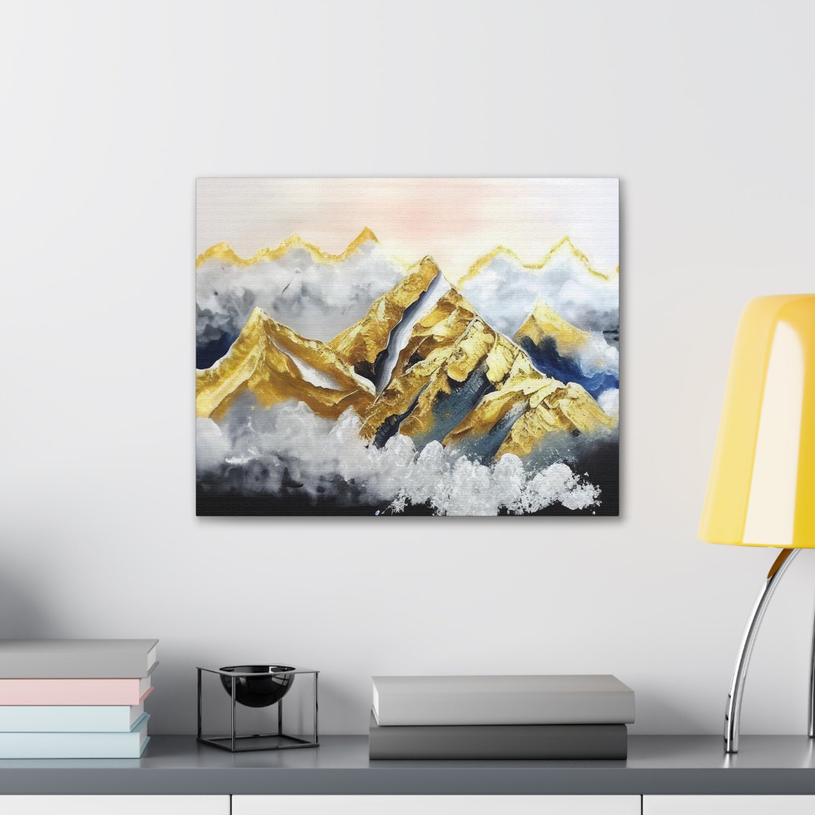Landscape White Gold and Blue Mountains Painting Canvas Wall Art for Home Decor Ready-to-Hang-Express Your Love Gifts