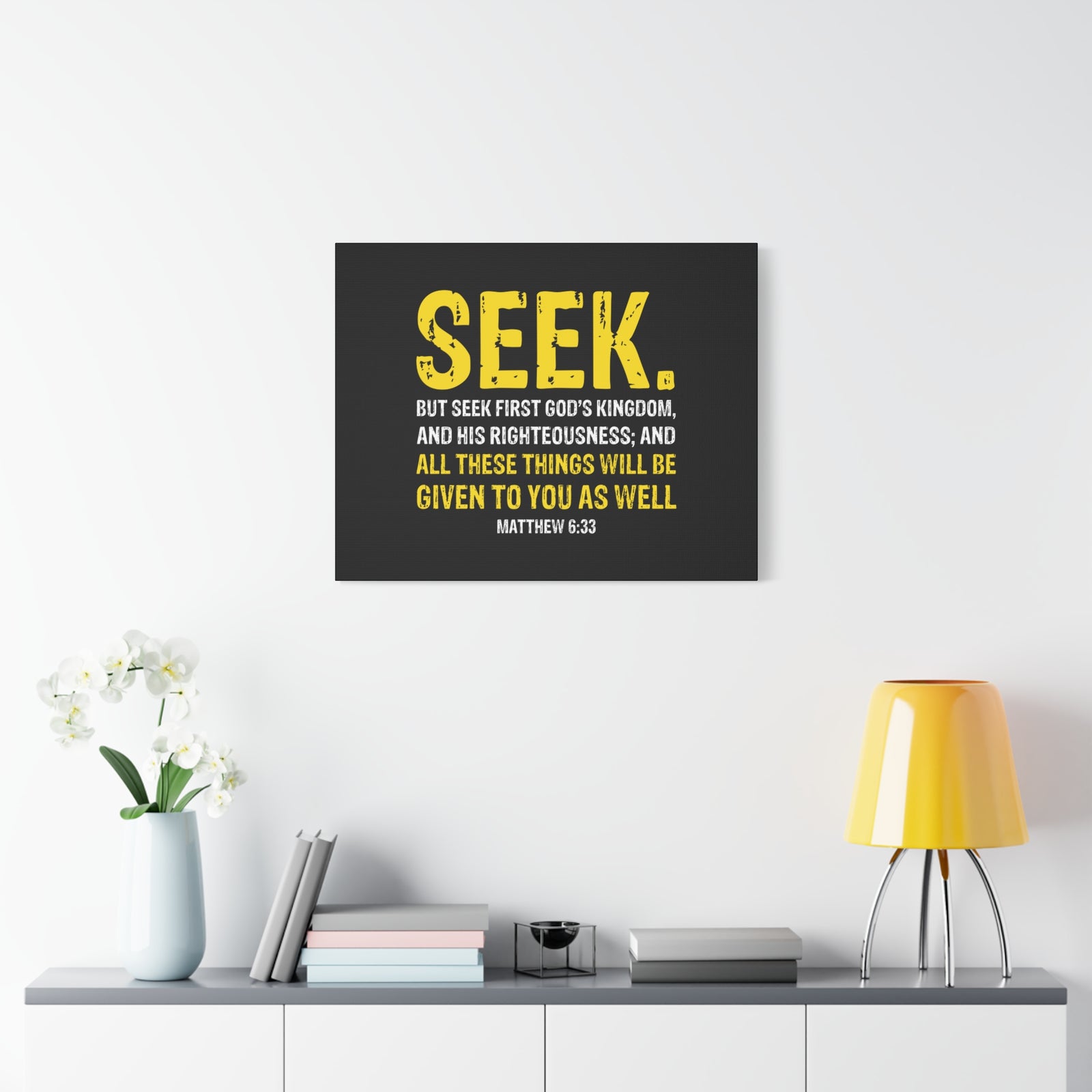 Scripture Walls Matthew 6:33 His Righteousness Yellow Black Christian Wall Art Bible Verse Print Ready to Hang-Express Your Love Gifts