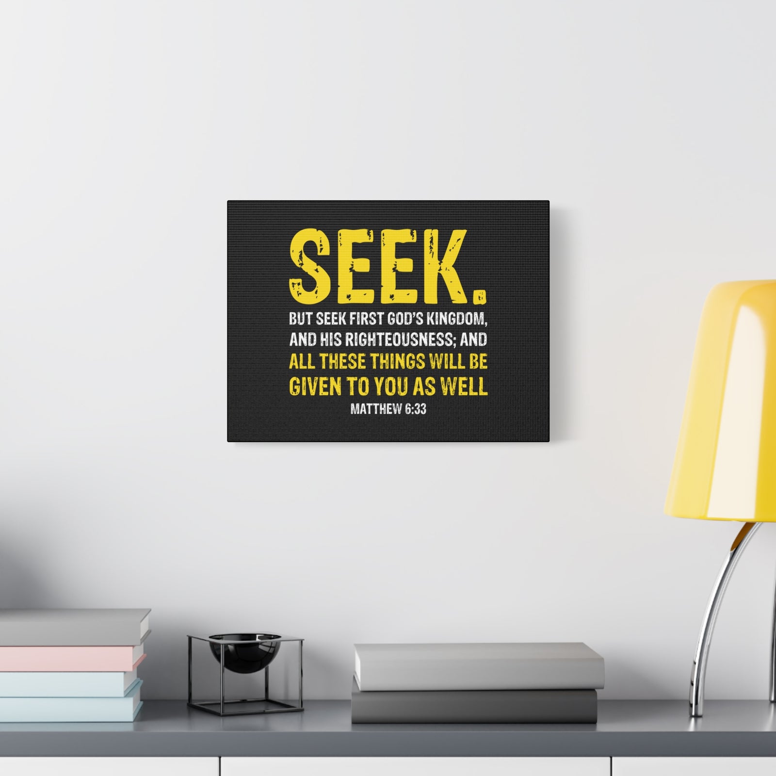Scripture Walls Matthew 6:33 His Righteousness Yellow Black Christian Wall Art Bible Verse Print Ready to Hang-Express Your Love Gifts