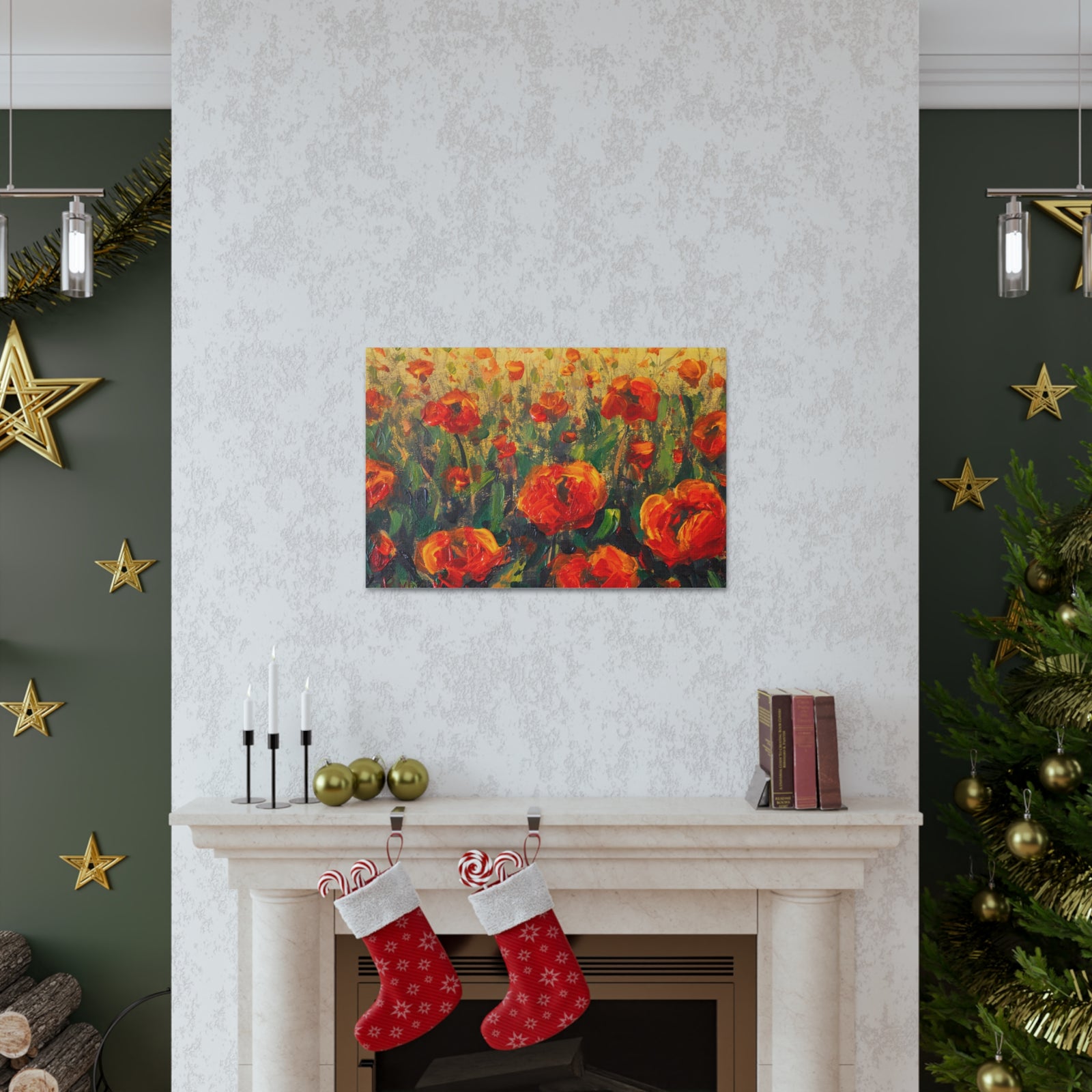 Red Large Poppies In Green Grass Flower Canvas Wall Art for Home Decor Ready-to-Hang-Express Your Love Gifts