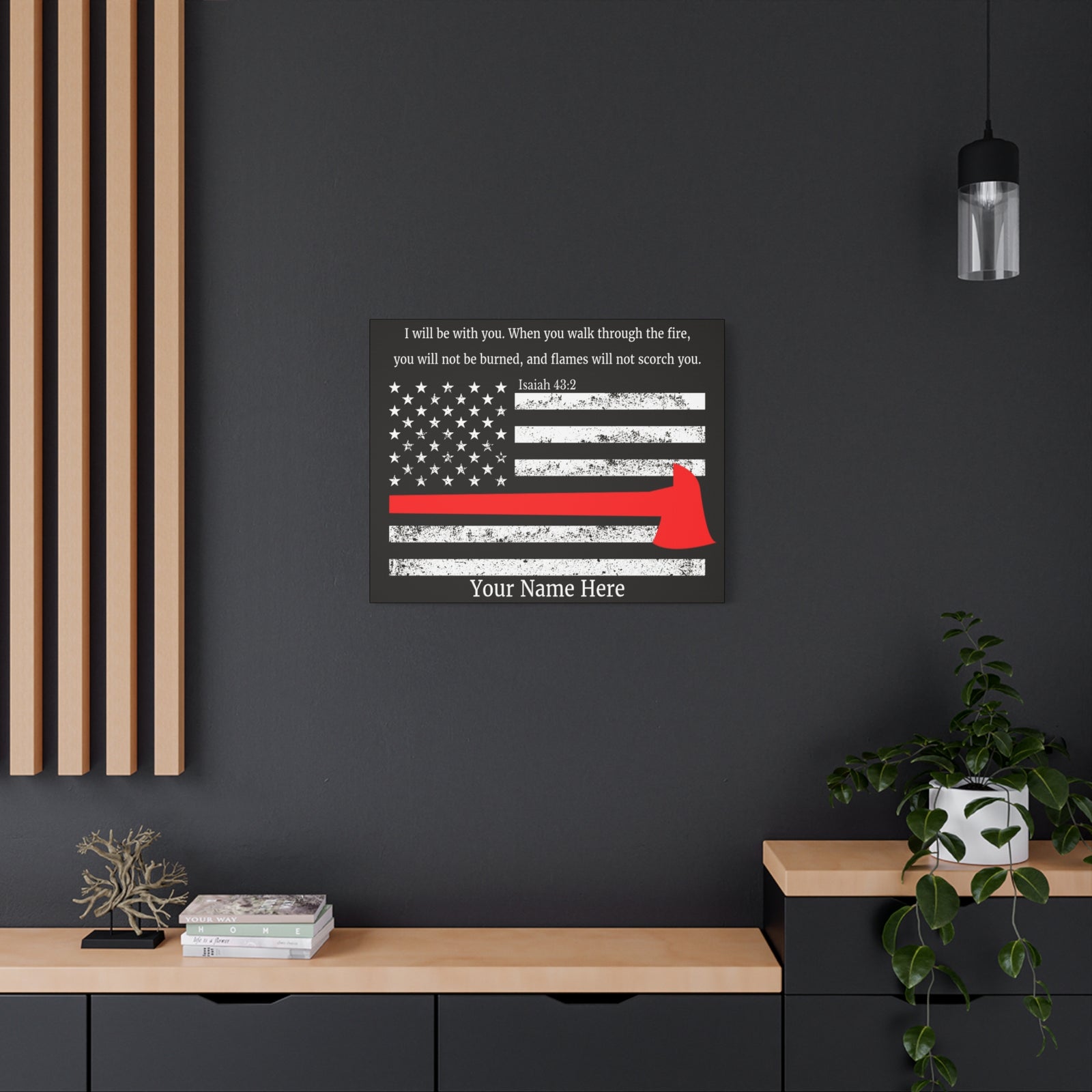 Scripture Walls Personalized Firefighter Isaiah 43:2 Bible Canvas Christian Wall Art Ready to Hang Unframed-Express Your Love Gifts