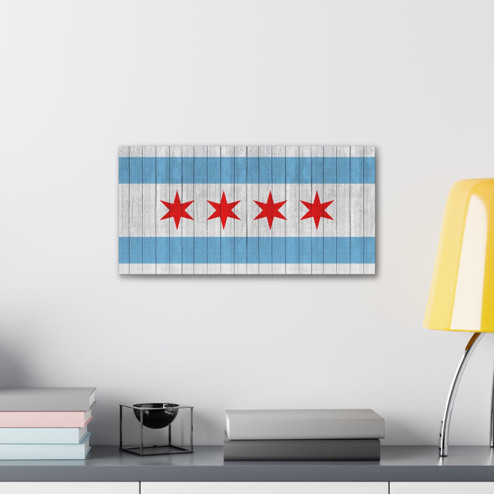 Chicago Flag On Wood Texture Canvas Wall Art for Home Decor Ready-to-Hang-Express Your Love Gifts