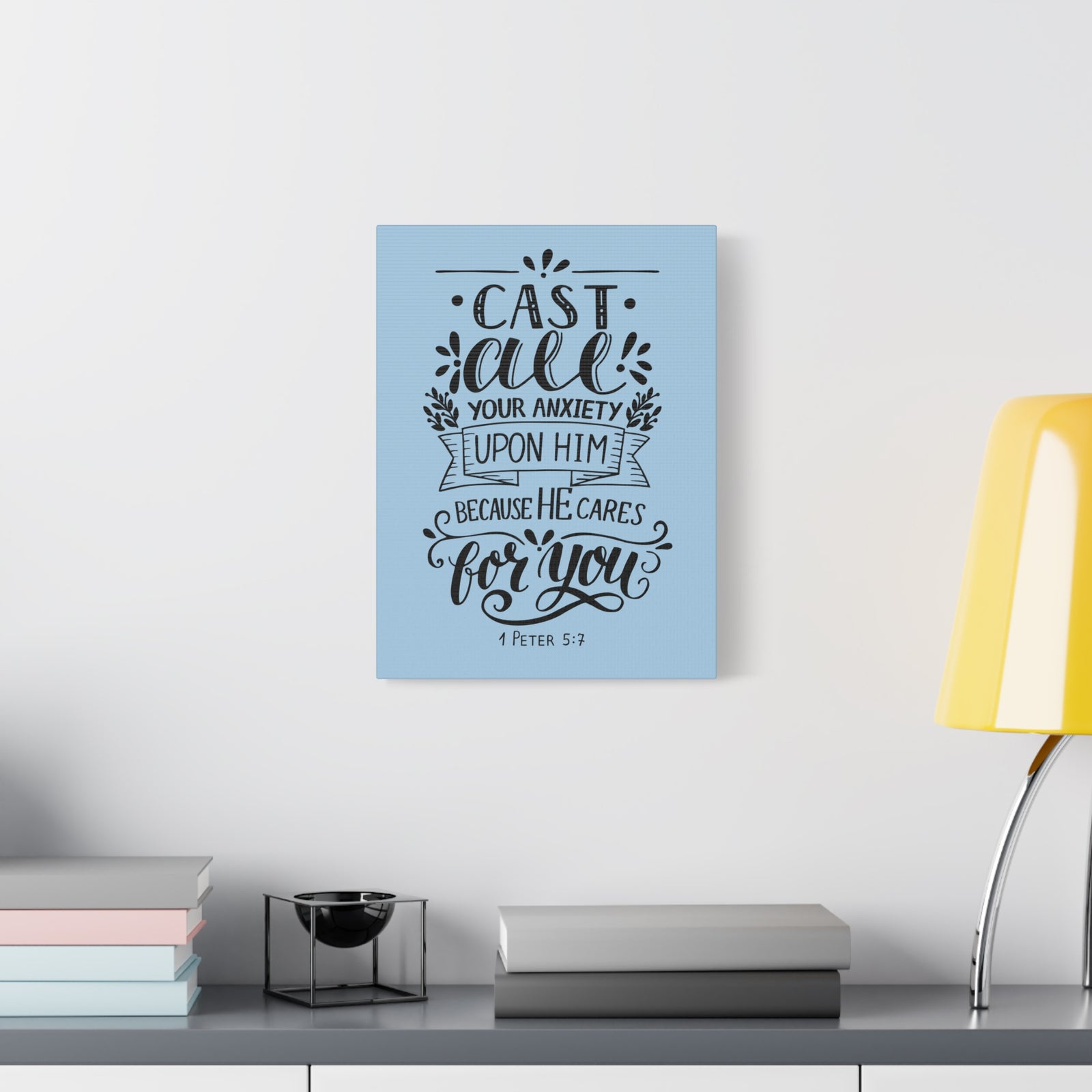Scripture Canvas Cast All Your Anxiety 1 Peter 5:7 Christian Wall Art Bible Verse Print Ready To Hang-Express Your Love Gifts