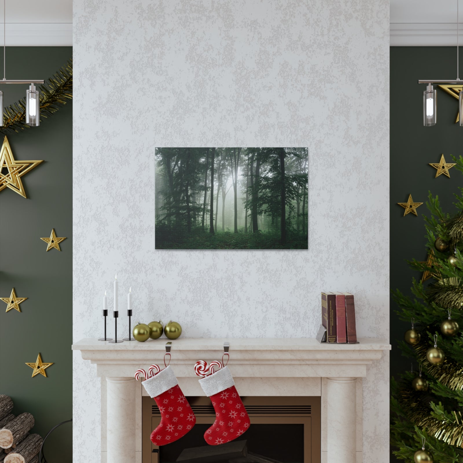 Pine Tree Misty Forest Nature Wilderness Photography Canvas Wall Art for Home Decor Ready-to-Hang-Express Your Love Gifts