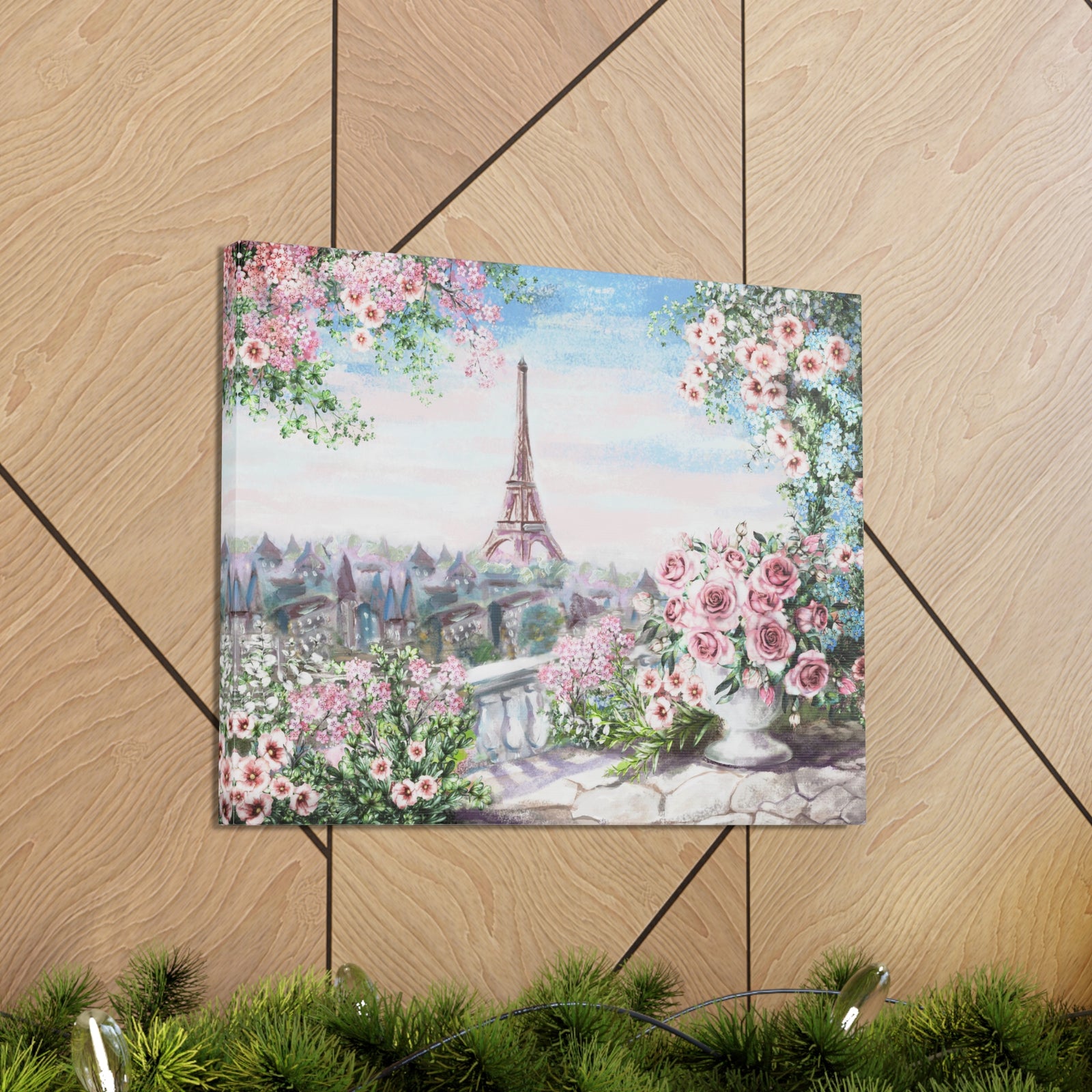 Paris Roses Pink Eiffel Tower France Canvas Artwork High-Quality Breathtaking French City for Home Decor Ready to Hang-Express Your Love Gifts