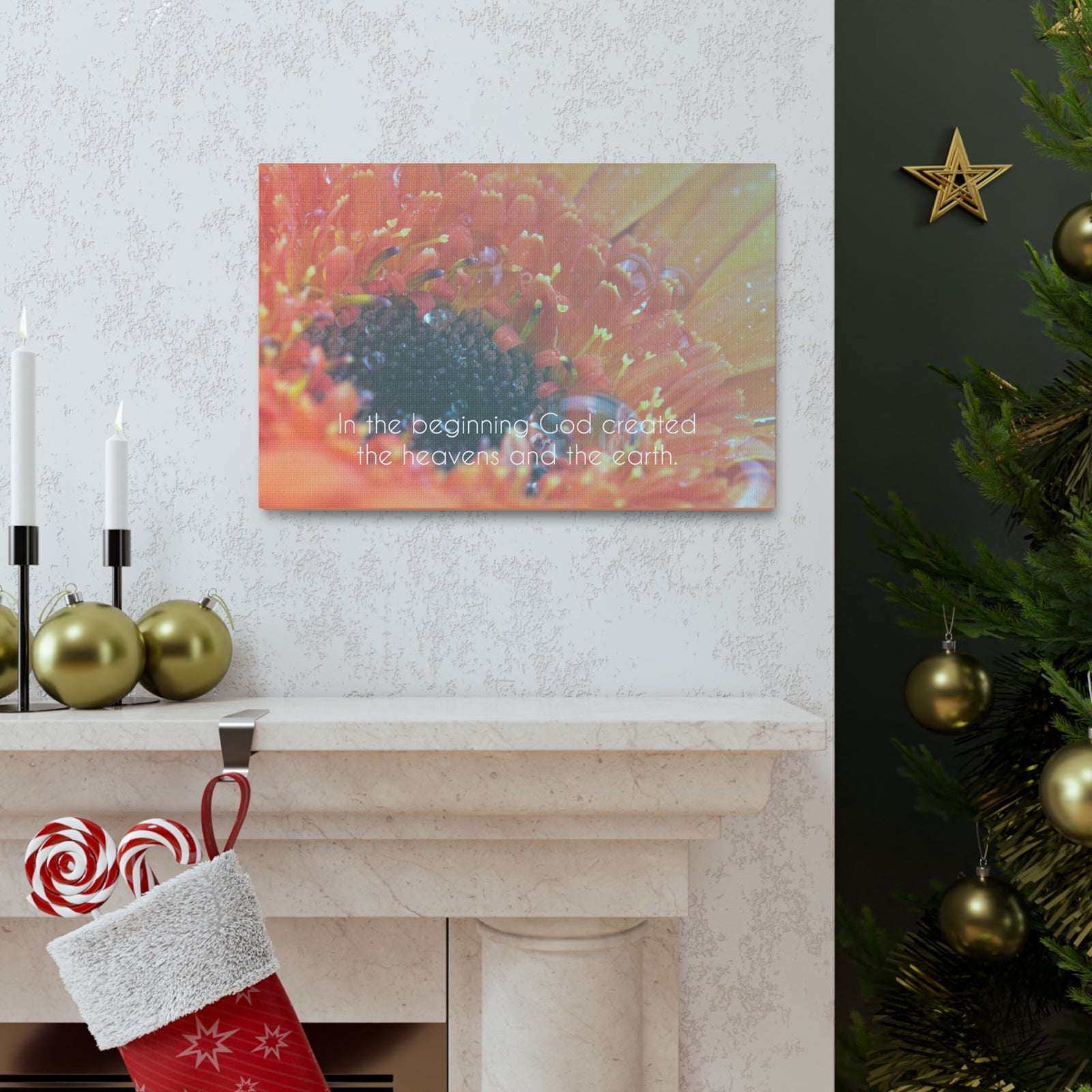 Scripture Canvas The Heavens And The Earth Genesis 1:1 Christian Wall Art Bible Verse Print Ready to Hang-Express Your Love Gifts