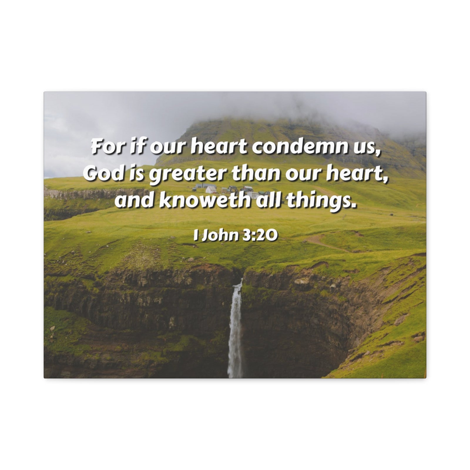 Scripture Canvas God Is Greater 1 John 3:20 Christian Wall Art Bible Verse Print Ready to Hang-Express Your Love Gifts