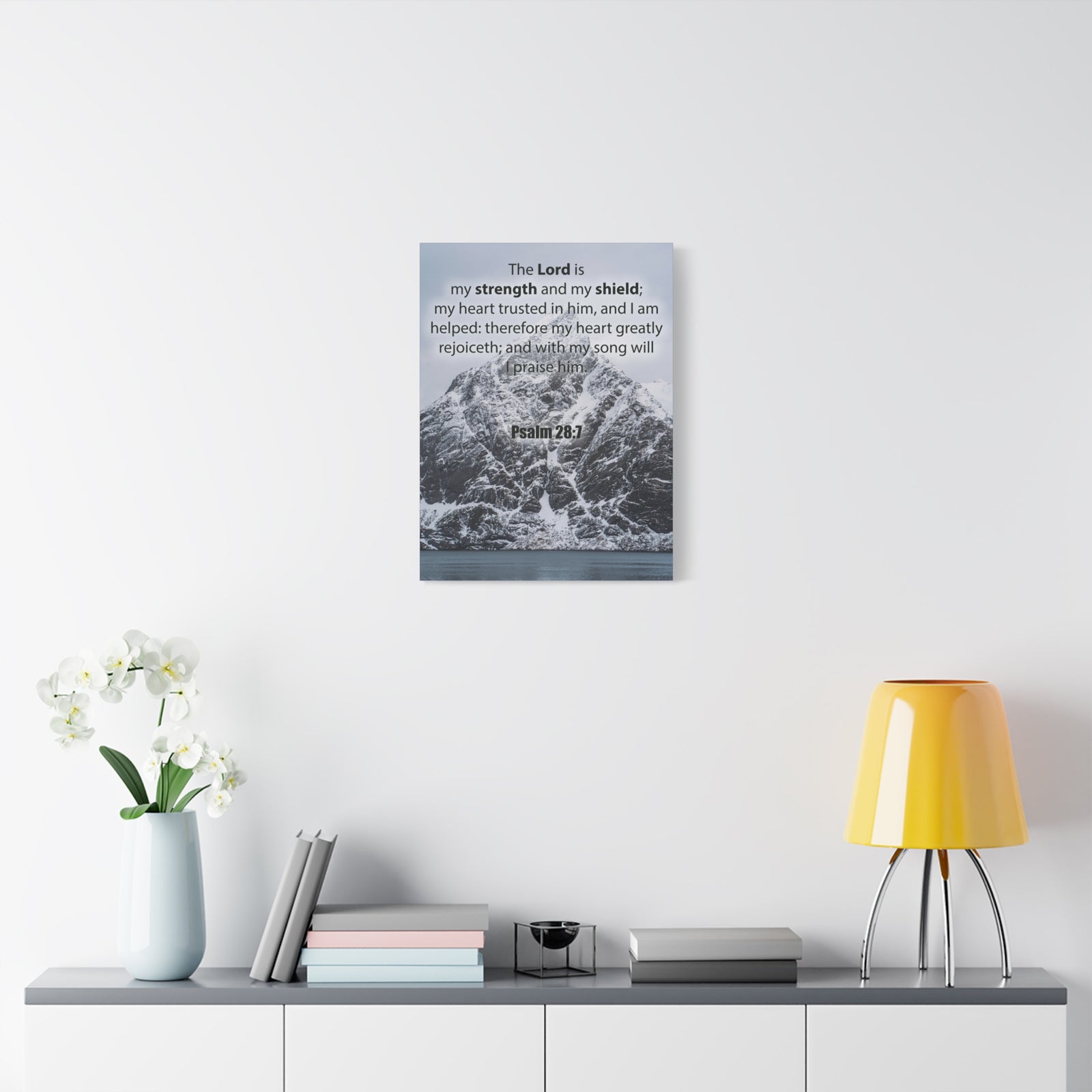 Bible Verse CanvasThe Lord is My Strength and Shield Psalm 28:7 Christian Home Decor Scripture Art-Express Your Love Gifts