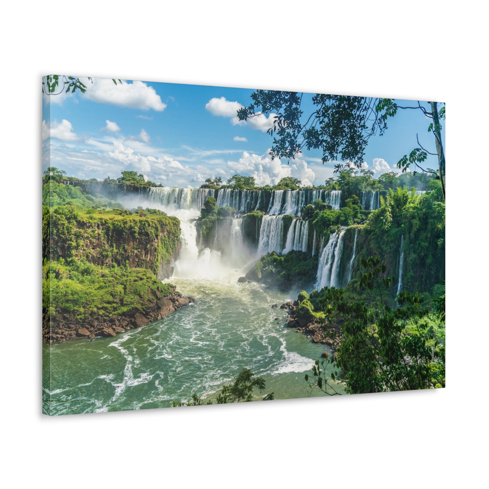 Green Jungle Cascading Waterfall Nature Wilderness Photography Canvas Wall Art for Home Decor Ready-to-Hang-Express Your Love Gifts