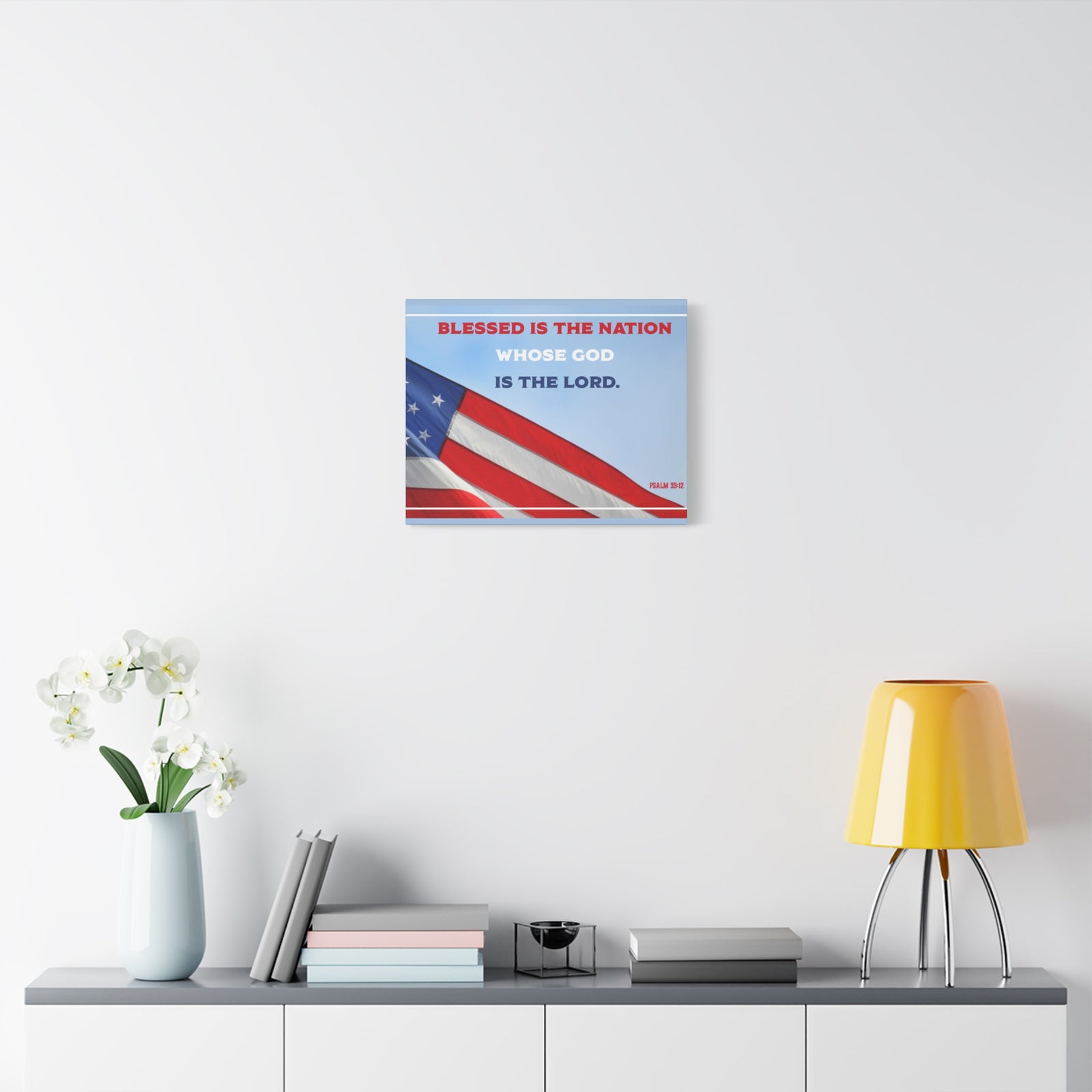 Scripture Canvas Blessed Is The Nation Psalm 33:12 Christian Wall Art Bible Verse Print Ready to Hang-Express Your Love Gifts