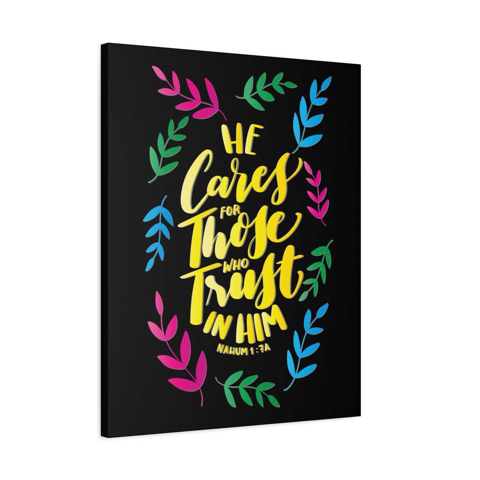 Scripture Canvas Trust In Him Nahum 1:7A Christian Wall Art Bible Verse Print Ready to Hang-Express Your Love Gifts