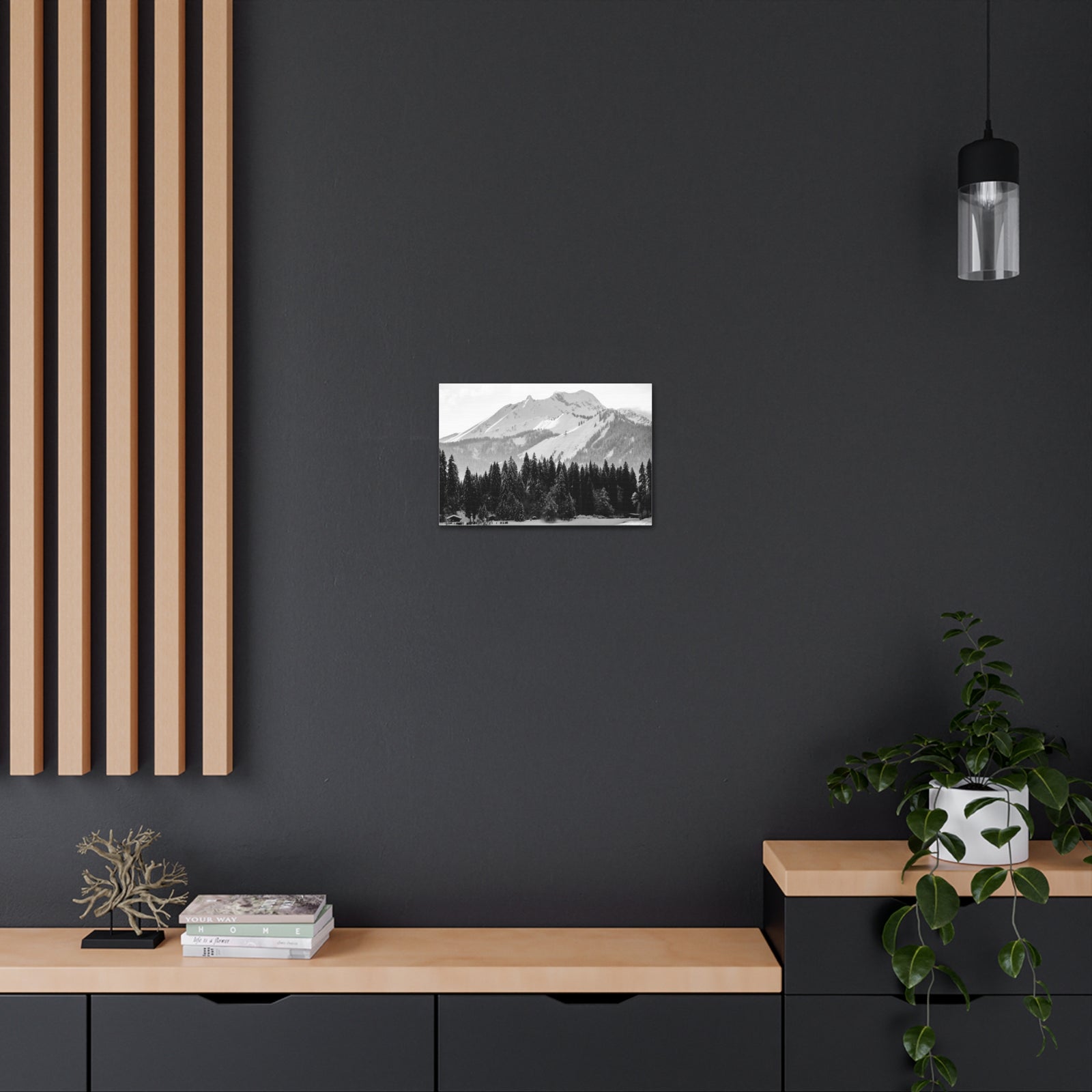 Winter Forest Mountain Black And White Nature Wilderness Photography Canvas Wall Art for Home Decor Ready-to-Hang-Express Your Love Gifts