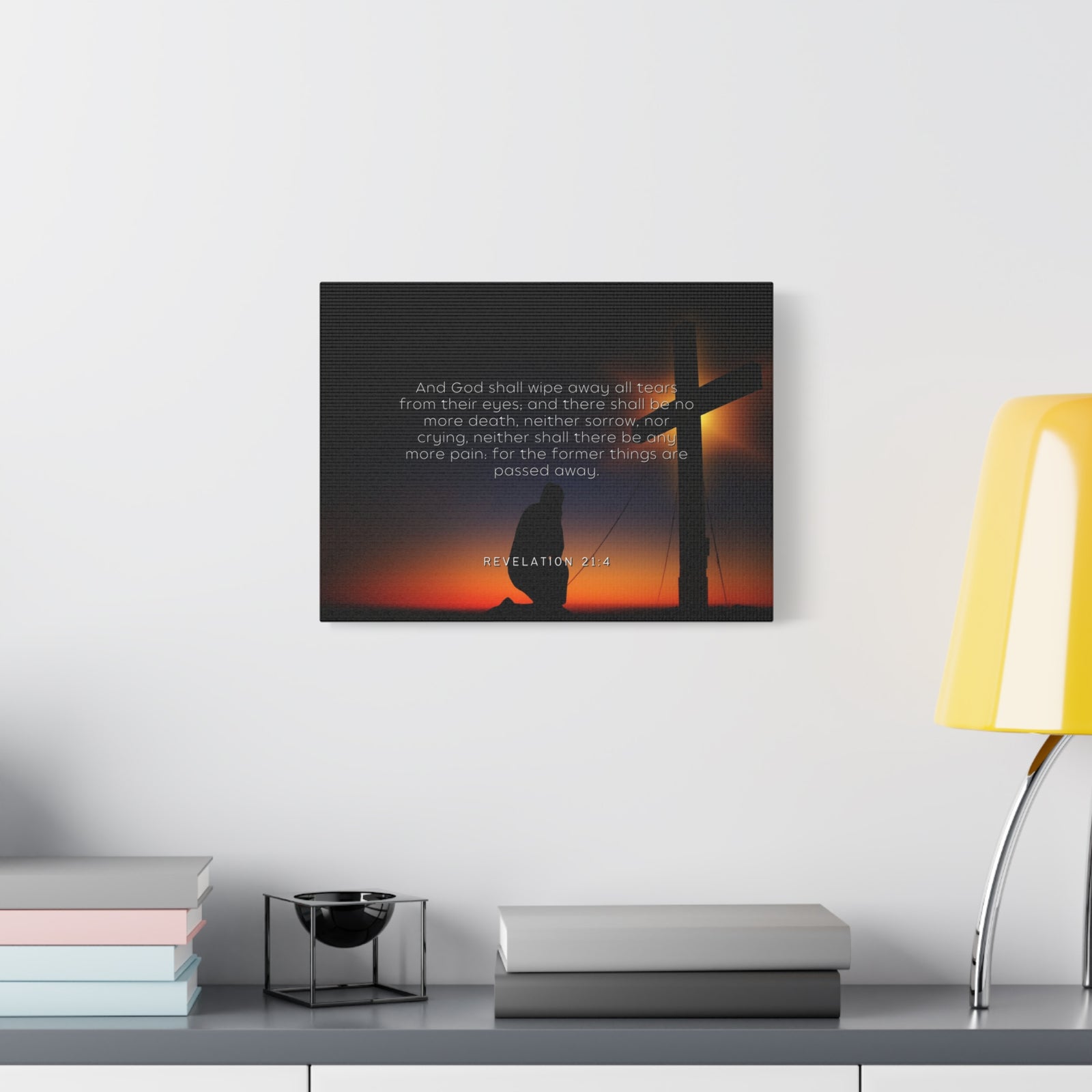 Scripture Canvas All Tears Revelation 21:4 Christian Wall Art Bible Verse Print Ready to Hang-Express Your Love Gifts