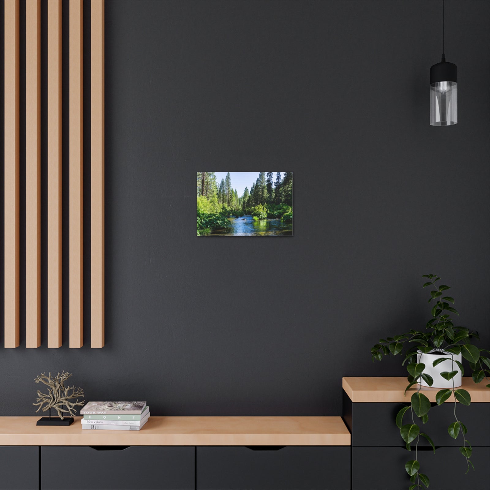 River Through The Green Forest Nature Wilderness Photography Canvas Wall Art for Home Decor Ready-to-Hang-Express Your Love Gifts