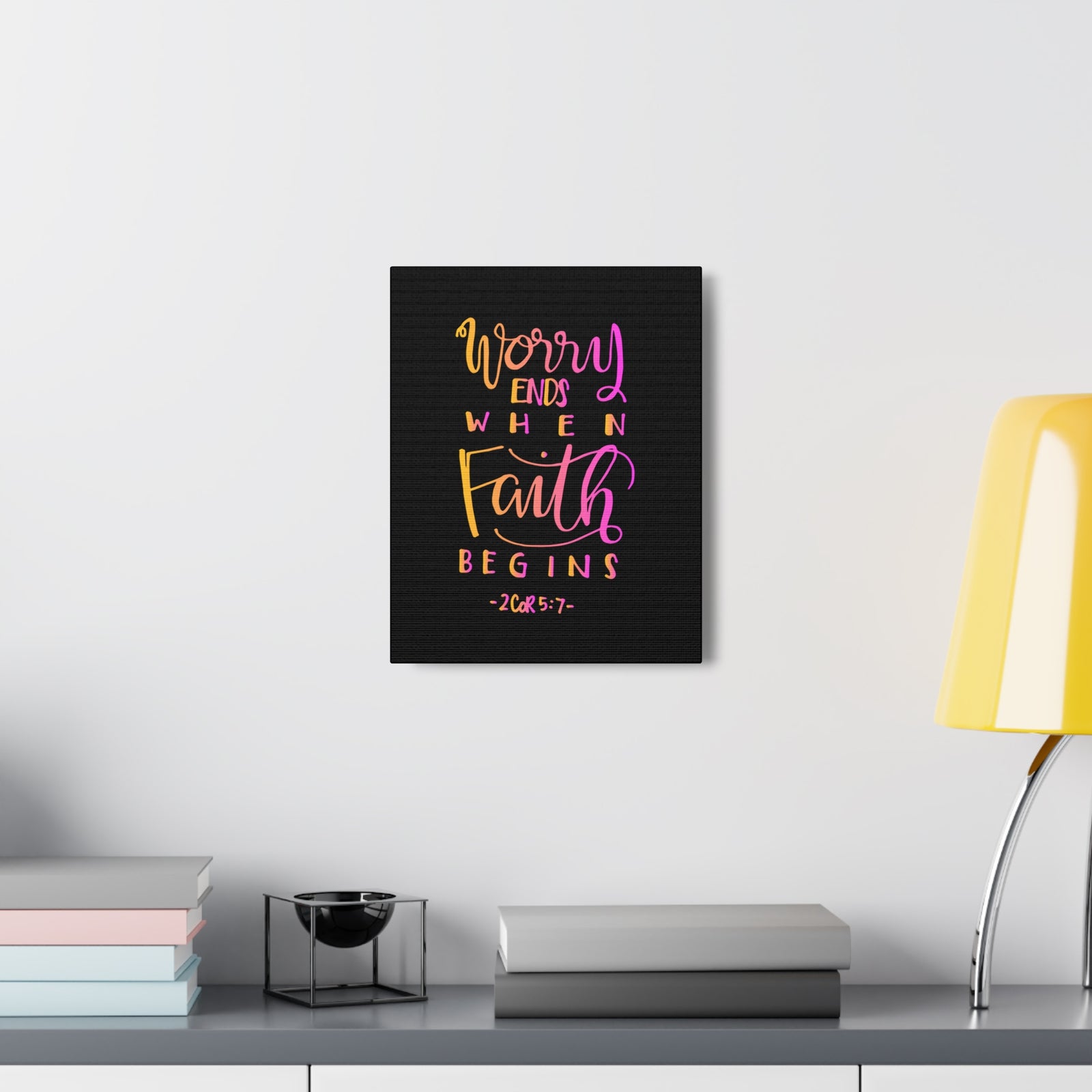 Scripture Walls Worry Ends 2 Corinthians 5:7 Bible Verse Canvas Christian Wall Art Ready to Hang-Express Your Love Gifts