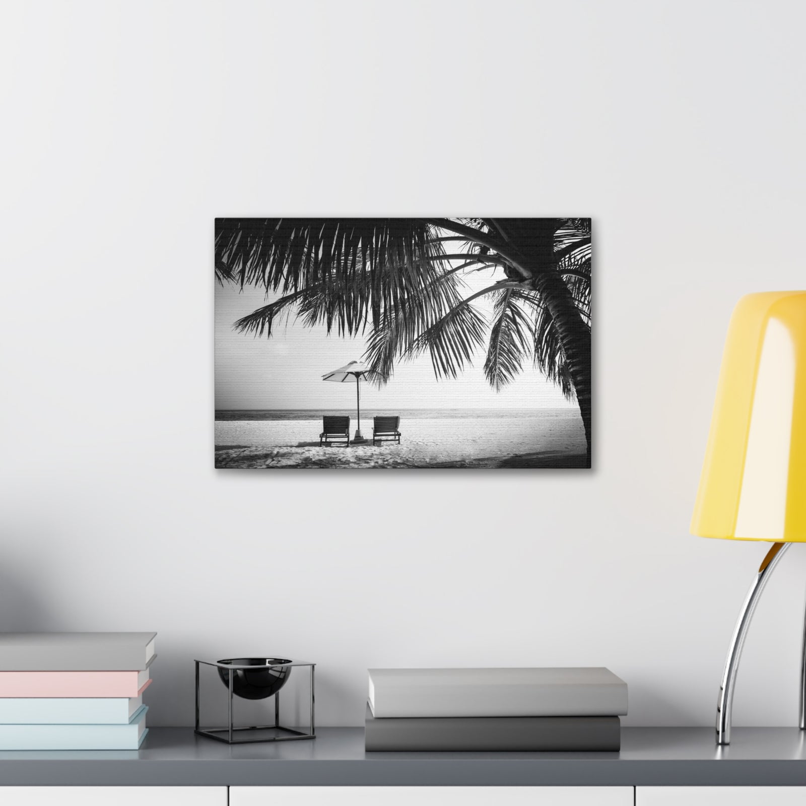 Perfect Black White Beach Scene Ocean Canvas Wall Art for Home Decor Ready-to-Hang-Express Your Love Gifts